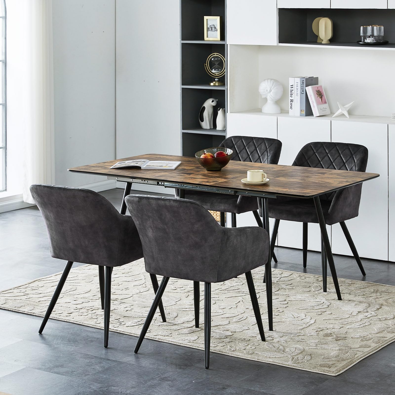 CLIPOP Esszimmerstühle 2er Set, Küchenstühle Grau Samtstoff Wohnzimmerstühle Polsterstühle mit Armlehne Metallbeine Polstersessel Stühle für Esszimmer Wohnzimmer Küche (2, Samt Kohlenstoffgrau)