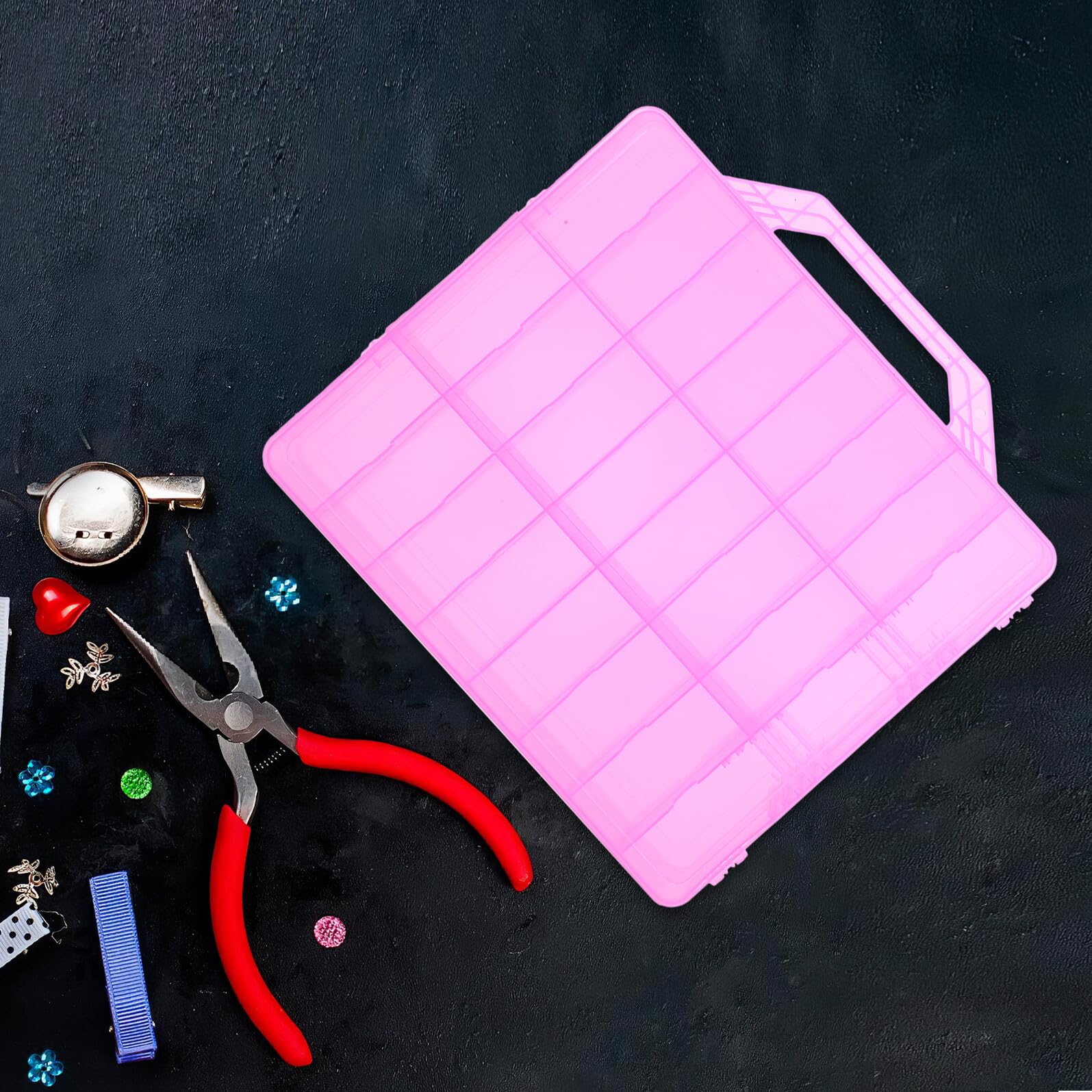 Przenośne Pudełko Do Przechowywania Akcesoriów Krawieckich z Przegródkami Plastikowy Organizer Do Haftu Dwuwarstwowy Pojemnik Przybory i Rzemiosła Cala