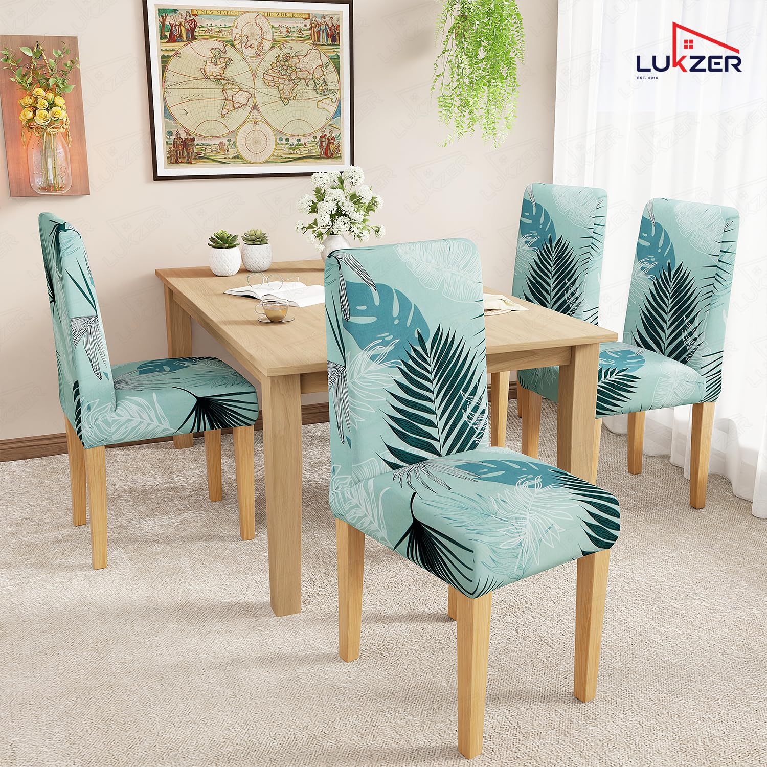Lukzer 1PC Sky Blue Stretchable Dining Chair Cover | Universal Fit Removable Washable Slipcover | 140 GSM Polyester Spandex | Elastic Protective Cover for Home & Hotel Chairs (CC-020-01) 3