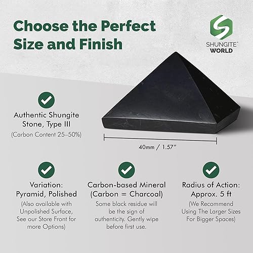 Miniatura 3 de Auténtica pirámide de shungita pulida de 1.57 pulgadas  1.57 pulgadas, cristal curativo natural, pirámide negra real, protección de escritorio para