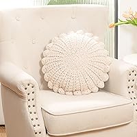 GARLVCAL Handmade Knitted Round Throw Pillow Beige 18 Inch Plush Cushion with Insert for Sofa Bed Decor