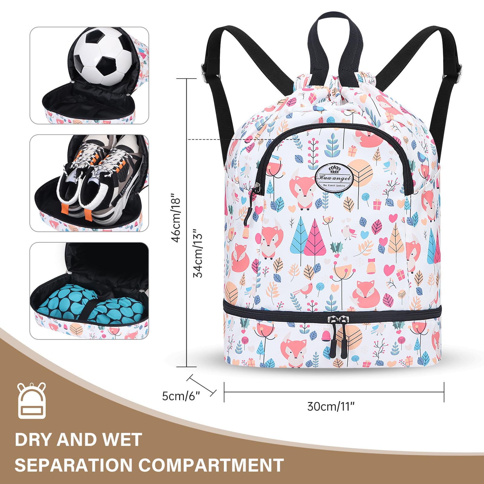 HUA ANGEL Unisex Drawstring Backpack Sports Gym Bag Drawstring Bag Weekend Daypack With Shoe Compartment for Women Men Basketball Football Outdoor Fitness Yoga Swimming Beach - Image 4