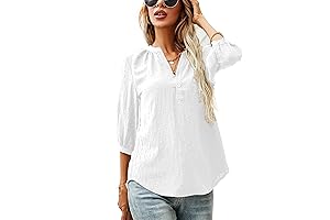 Women's Casual 3/4 Sleeve Henley V-Neck Flowy Shirts