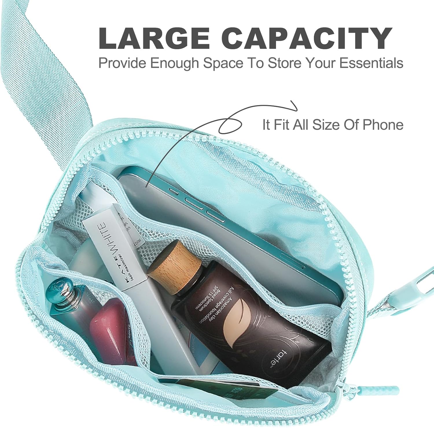 Belt Bag with Extender Strap, Fanny Pack Crossbody Bags for Women Men, Mini Everywhere Belt Bag, Unisex Fashion Small Waist Pouch for Travel Run Outdoor Cycling and Shopping (ice blue) - Image 2