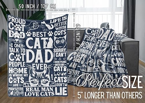 Miniatura 3 de Manta de franela de 50 x 65 pulgadas, regalo de papá gato para cumpleaños, día del padre, Navidad, el mejor papá gato del mundo