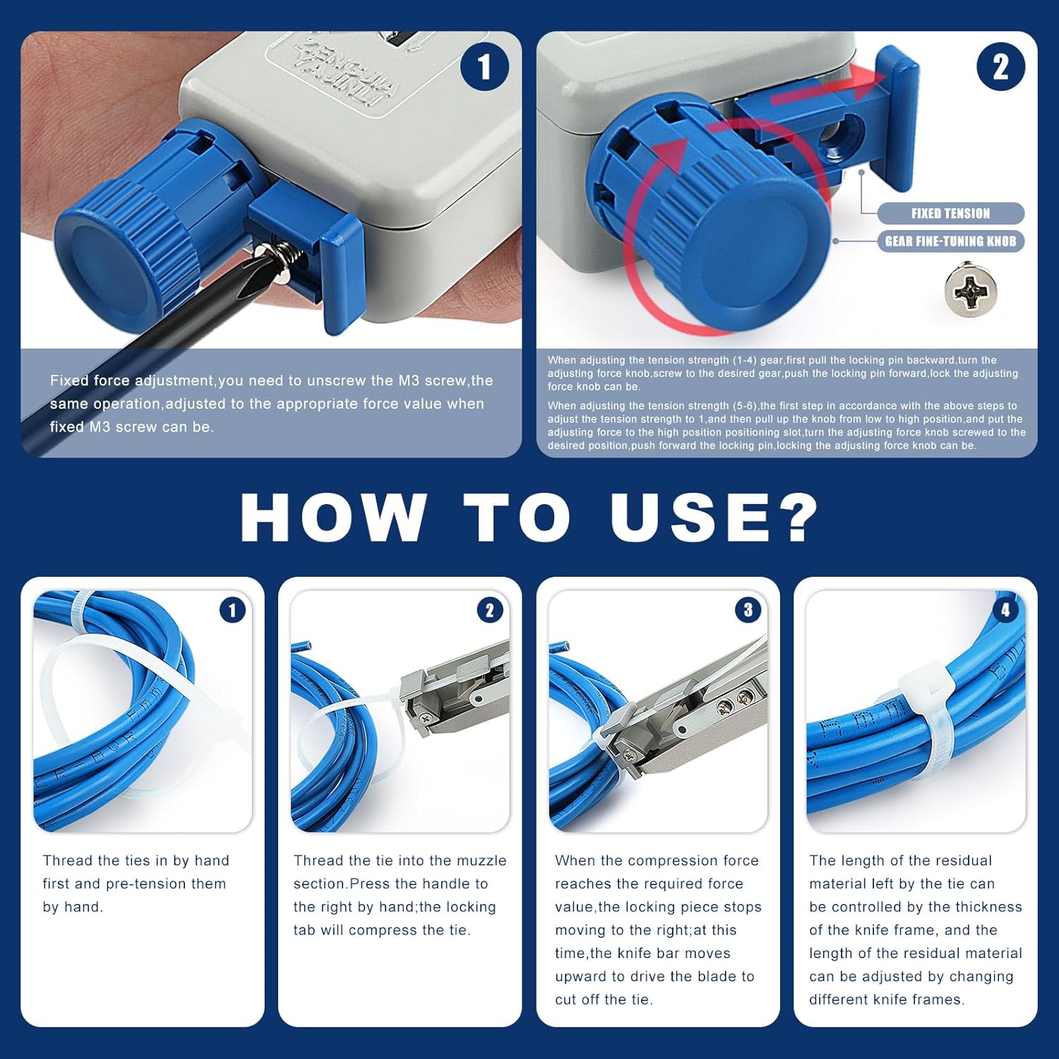 Zhushan Cable Tie Gun Tool – Durable, Low-Effort Design with Adjustable Tension, Fast & Easy Zip Tie Cutter for Nylon Cable Ties