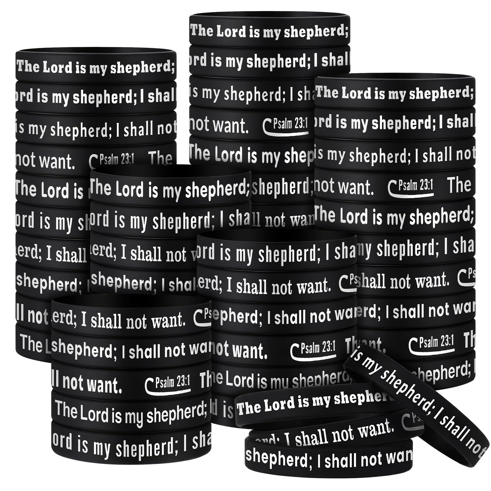 PullCrease 50 Pcs Psalm 23: 1 Wristband The Lord is My Shepherd Rubber wristband 10 Styles with Christian Religious Shepherd's Staff Gifts for Motivation, Support Church Supplies