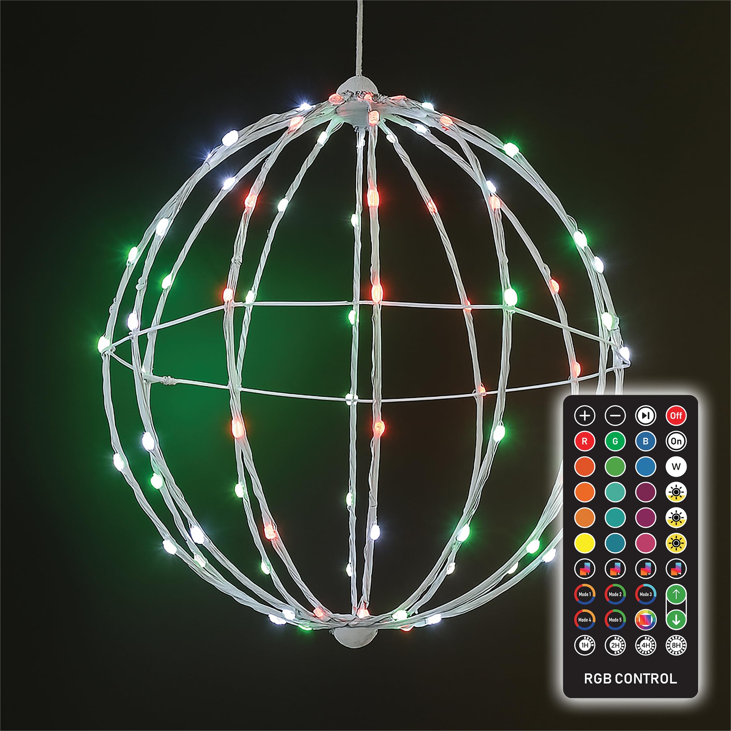 XMAS HAUS RGB 400mm Christmas Hanging Ball Light, Indoor and Outdoor Use, Remote and App Control, PSU, 3m Lead, Colour and Pattern Change, Festive Seasonal Decoration White