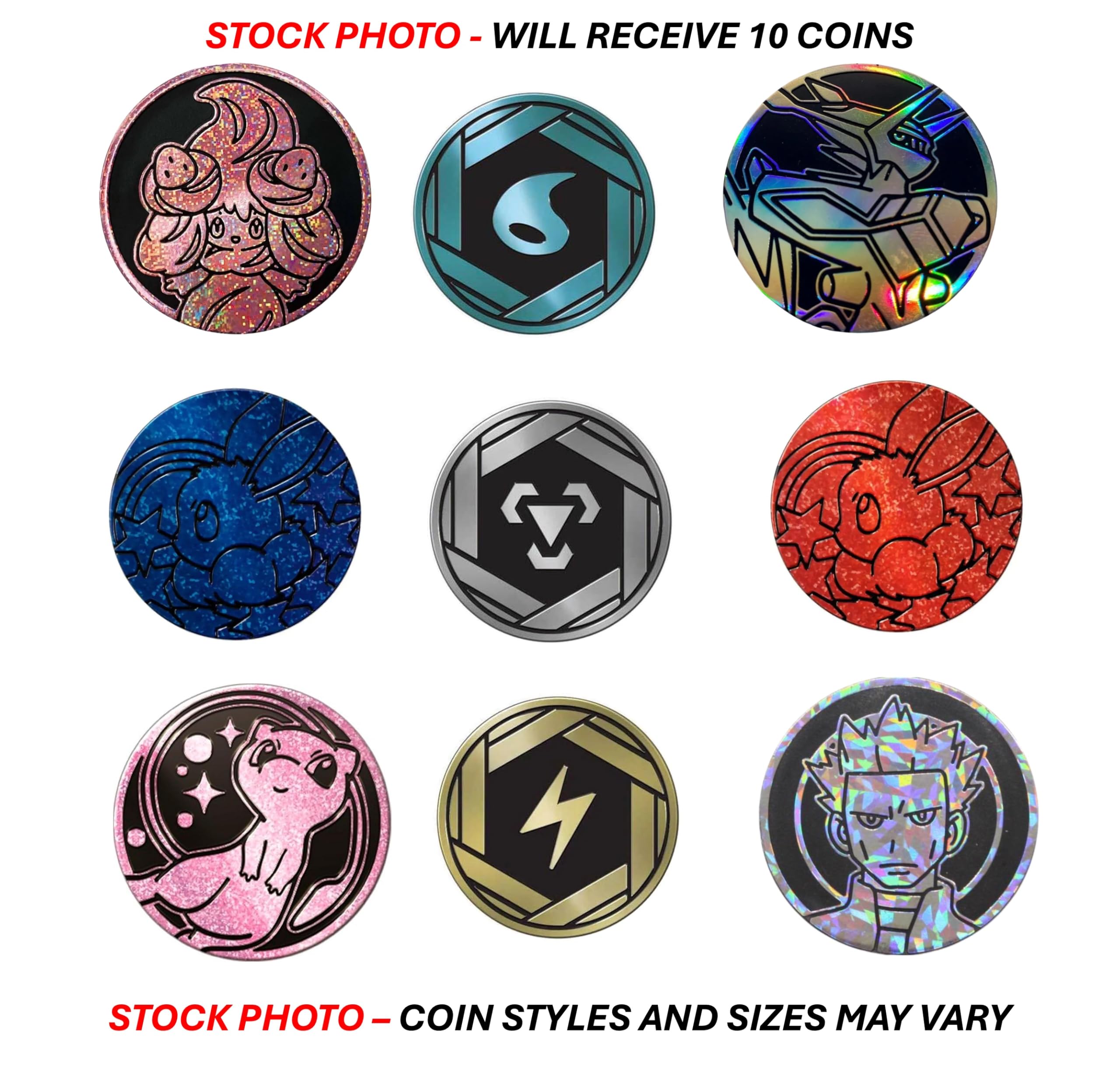 Pokémon Assortiment de 10 pièces de jeu Pokémon - Sans doublons - Pièces métalliques en plastique