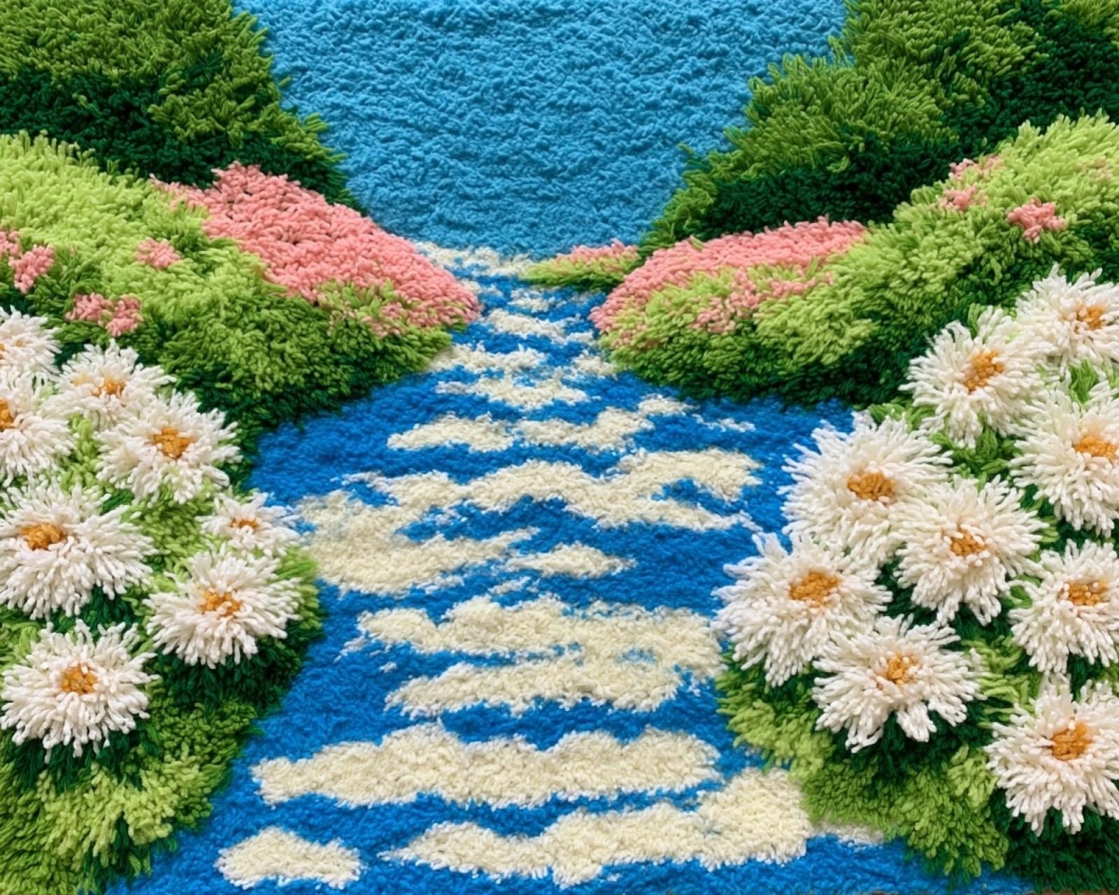 Wallphantom DIY Latch Hook Rug Kits for Adults,Stream Daisies