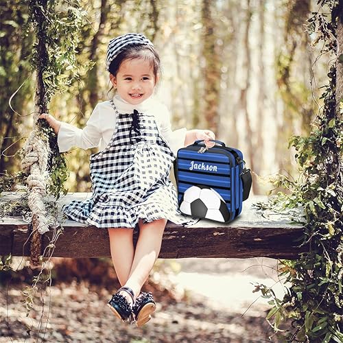 Miniatura 6 de Bolsa de almuerzo personalizada con nombre para mujeres, hombres y niños, lonchera aislada de fútbol personalizado con correa ajustable, contenedor