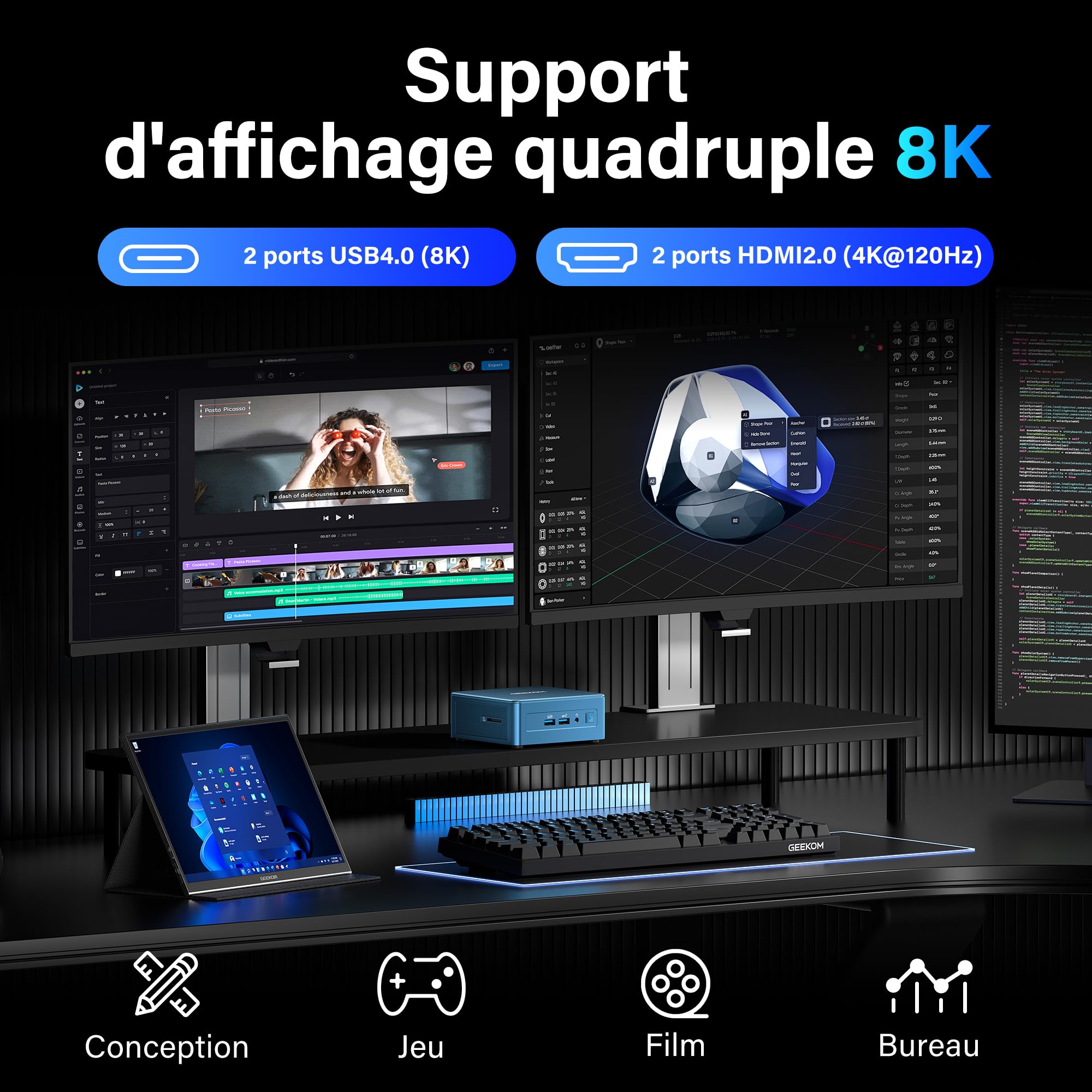 GEEKOM IT12 Mini PC avec Intel i5-12450H, 16Go DDR4 RAM(Évolutif) SSD 512Go(jusqu’à 4To), 2 caloducs cuivre, 2*USB4, Lecteur SD, 2.5G LAN, Windows 11 Pro,Mini Ordinateur de Bureau pour maison/business