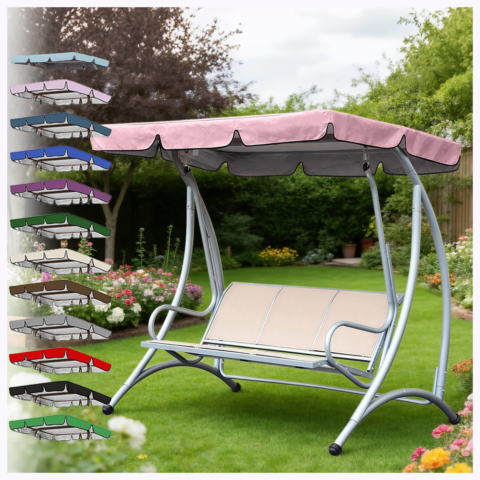 Toit de Balancelle Universel，Toile de Rechange Impermeable Anti-UV Resistante，Fixation Facile pour Balancelle de Jardin Exterieur (Rose,164 * 114 cm)
