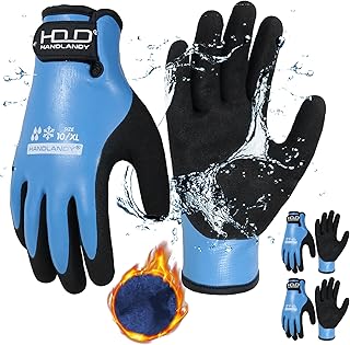 HANDLANDY 2 Pairs Waterproof Winter Work Gloves, Thermal Cold Weather Outdoor Working Gloves