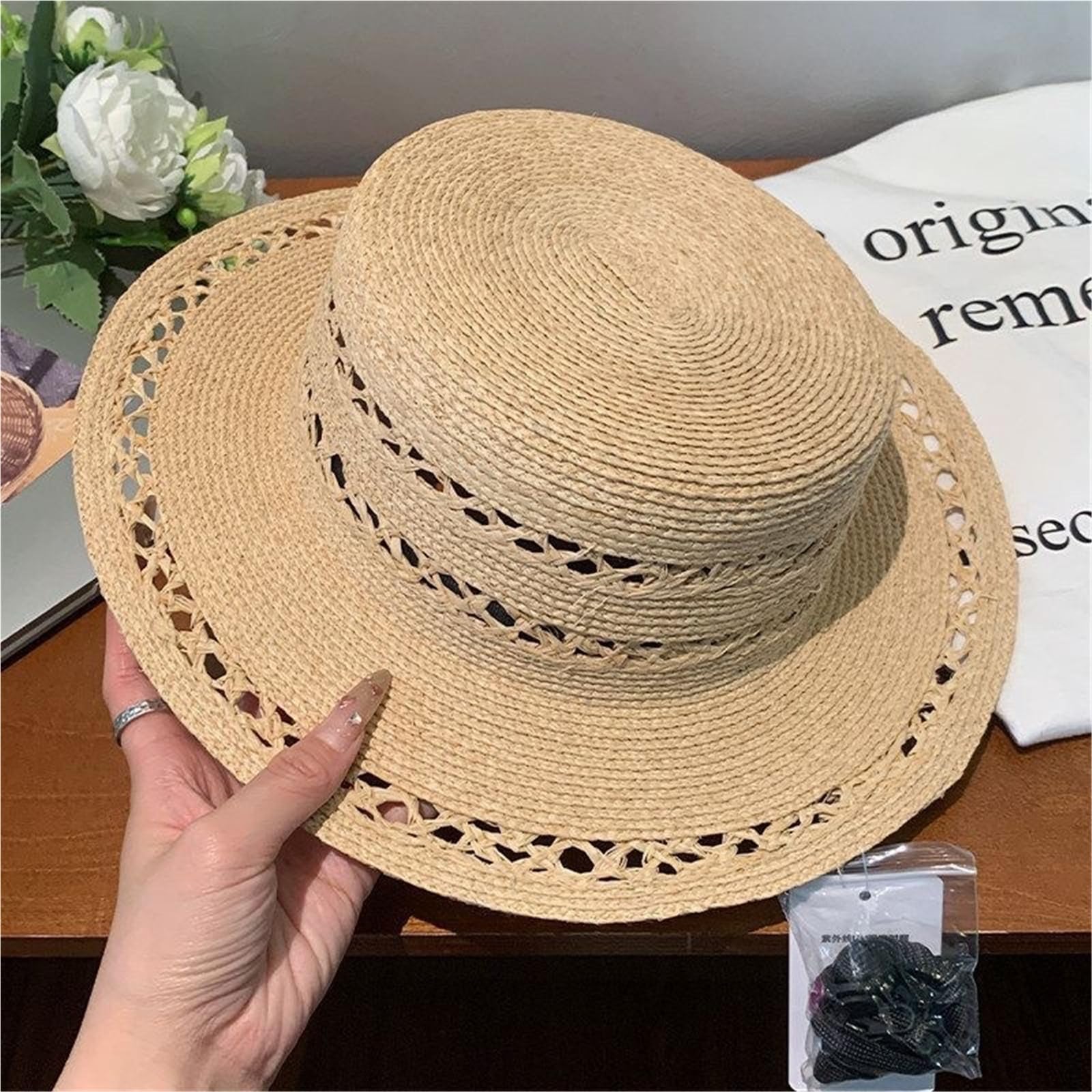 Sombrero de Paja para Mujer Sombrero De Paja Ligero ala Ancha For Exteriores For El Verano de Viajes en la Playa