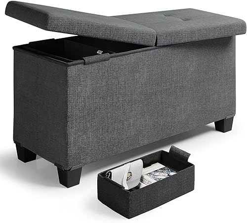 Nestl Banco otomano de almacenamiento con contenedores, banco de 30 pulgadas para el extremo de la cama, reposapiés plegable para sala de estar,