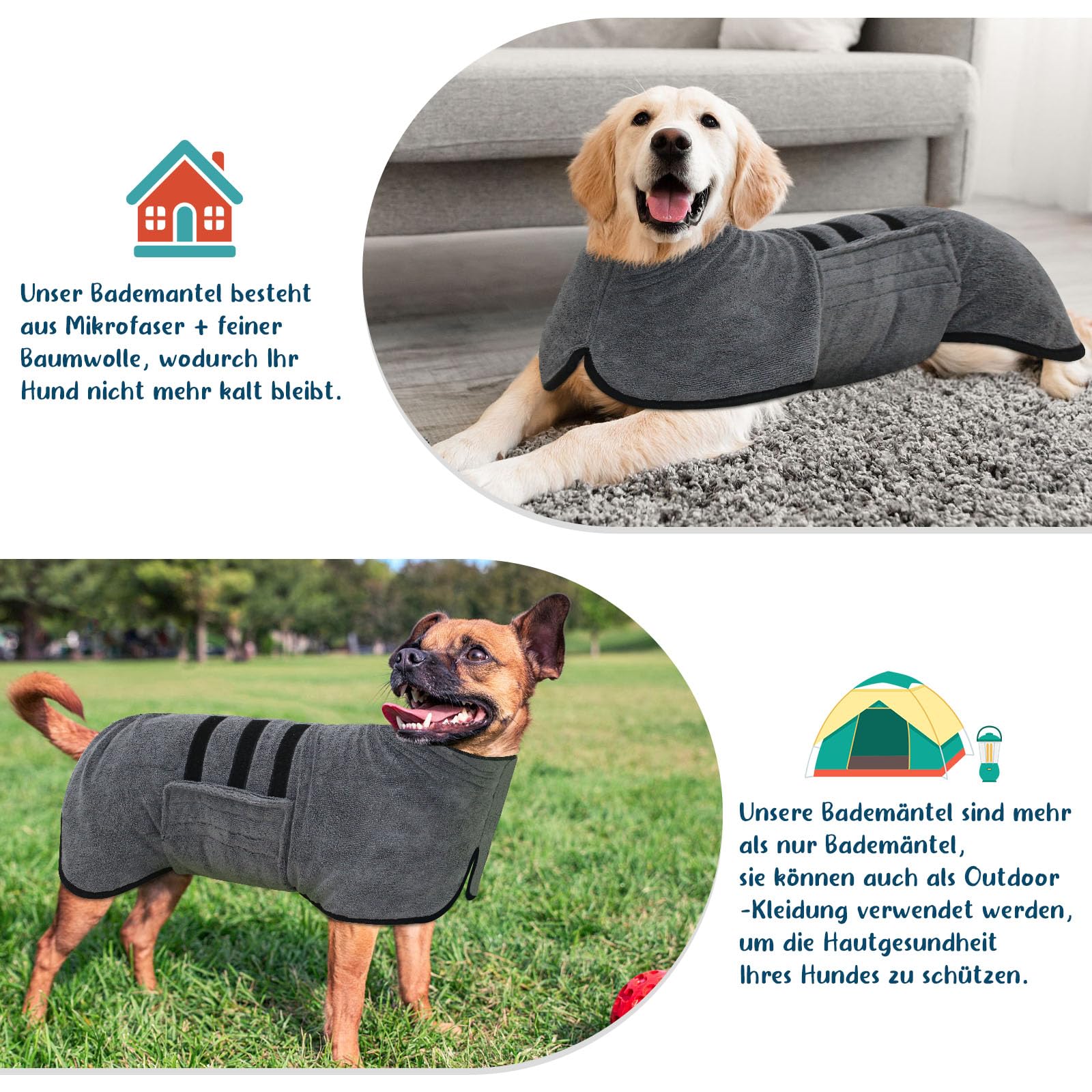 Accappatoio per cani in microfibra, accappatoio per cani di taglia media e piccola ad asciugatura rapida e banda retrattile regolabile taglia (XL)