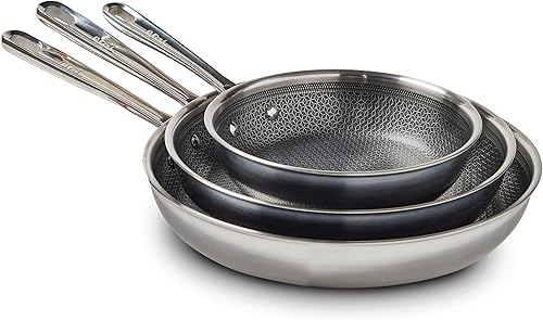 Miniatura 10 de T-fal HybridMesh Tri-Ply - Sartén para freír de acero inoxidable de 8 pulgadas, apta para inducción y horno hasta 500°F, apta para utensilios de