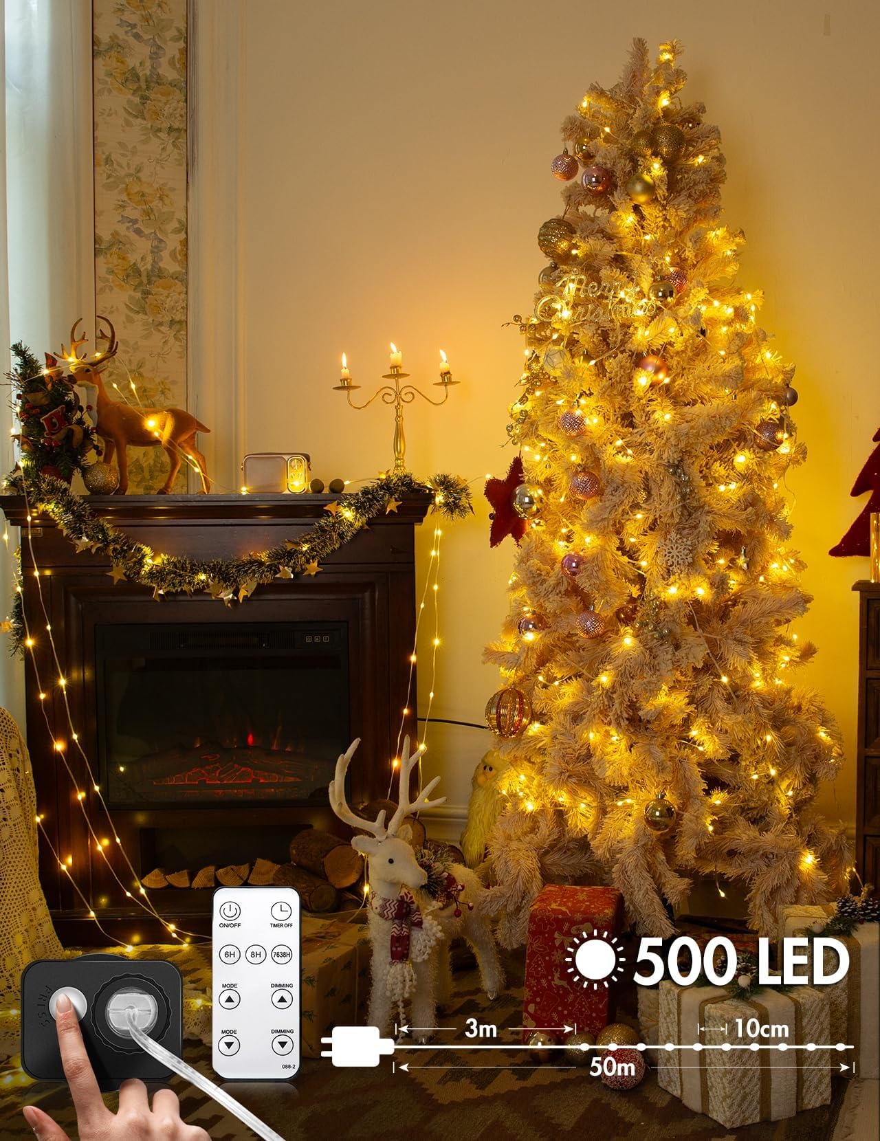 Catena Luminosa Esterno 50 Metri 500 Led con Telecomando Luci Natale Esterno Luci da Esterno Impermeabile IP44 Lucine Led Decorative 8 Modalità per Giardino Albero Natale Festa