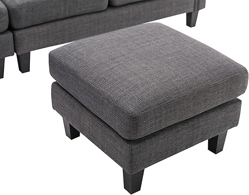 Miniatura 5 de HomSof Juego de sofá modular en forma de U para sala de estar sofá moderno de mediados de siglo con tumbona y otomana lino gris carbón