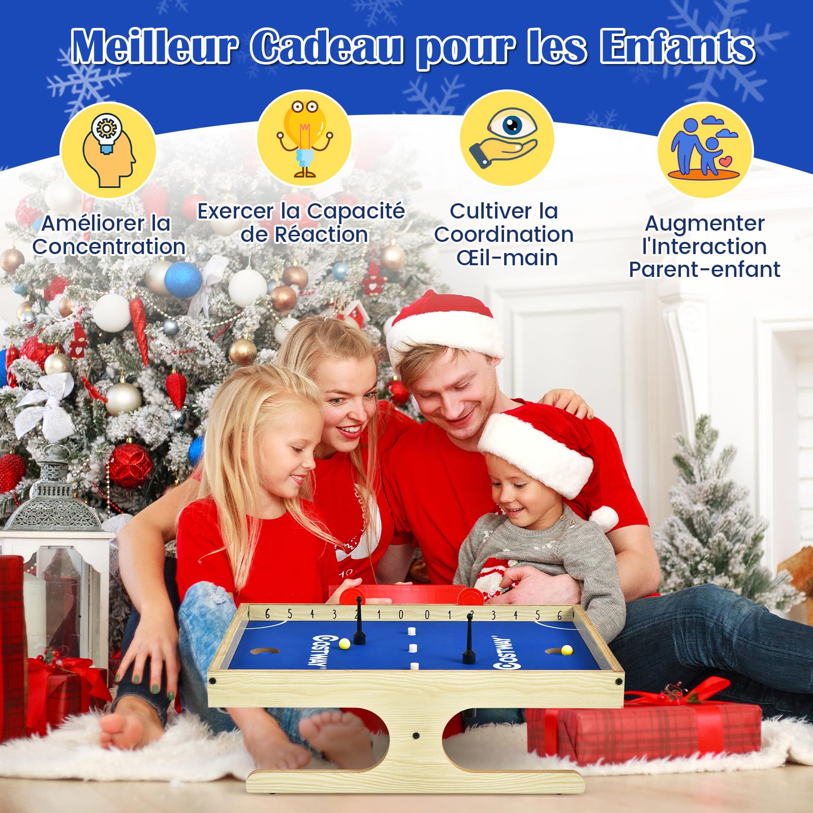 COSTWAY Jeu de Société Magnétique pour 2 Joueurs, Mini Baby-Foot avec 2 Boules, 2 Poignées Magnétiques, 2 Marqueurs et 3 Aimants, Jeu d'adresse pour Enfants et Adultes, 45 x 33,5 x 14 cm