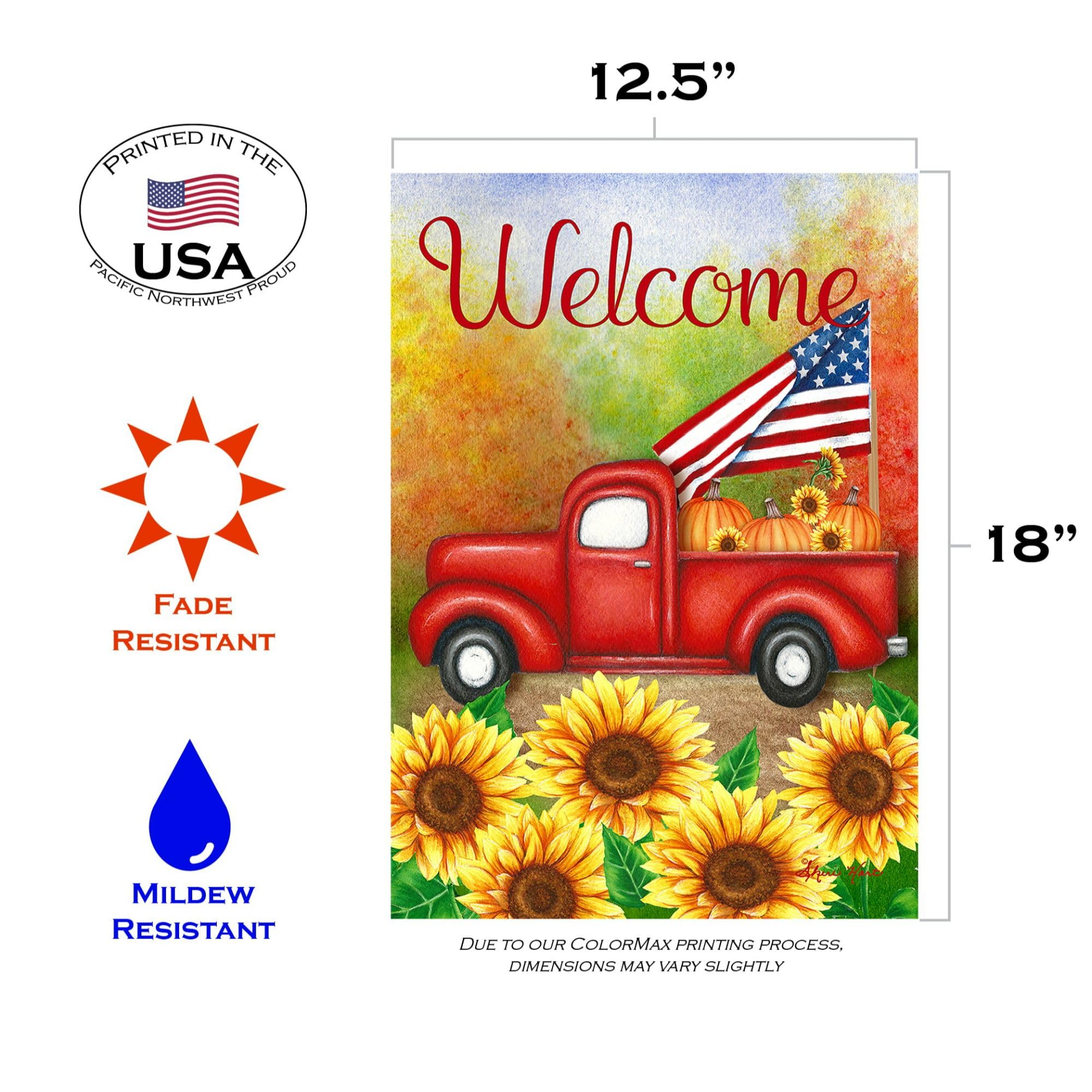 Toland Home Garden 1112207 Welcome Harvest Truck 12,5 x 18 pollici, decorazione da giardino (12,5" x 18")