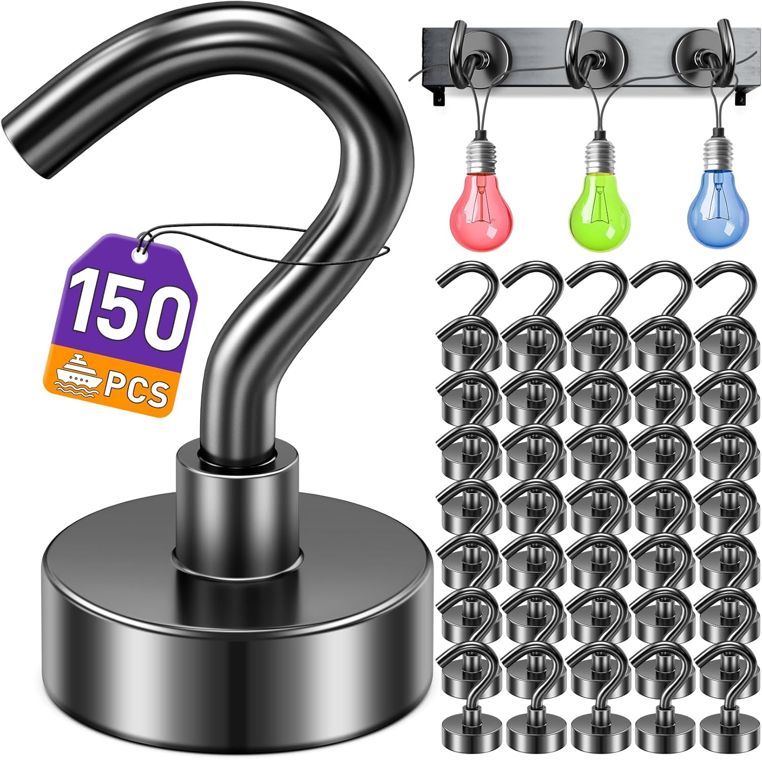 150 Pack Magnetic Hooks for 2026 Cruise Cabins Beach Vacation 30lbs+ Heavy Duty Magnet with Hook Metal Magnetic Hooks for Kitchen Fridge Grills Hanging Magnet Hooks for Classroom Locker Whiteboard