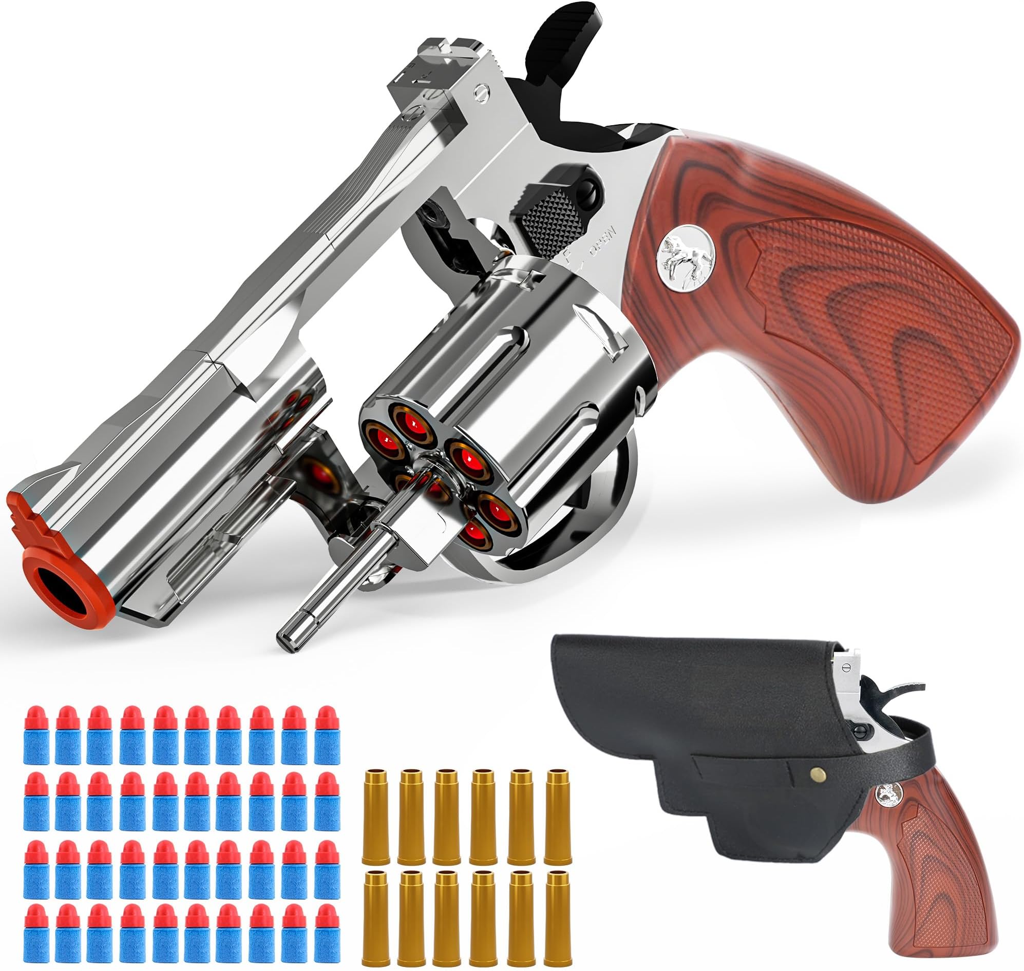 - Revolver Toy Gun & Holster Set - EVA Foam Soft Bullets Play Sniper Pistol Cap Gun Western Cowboy Toys Gift Boys Small Hand Guns Rifle Blaster Kids Age 6 7 8 9 10 11 12 Silver&Realistic Wood Pattern