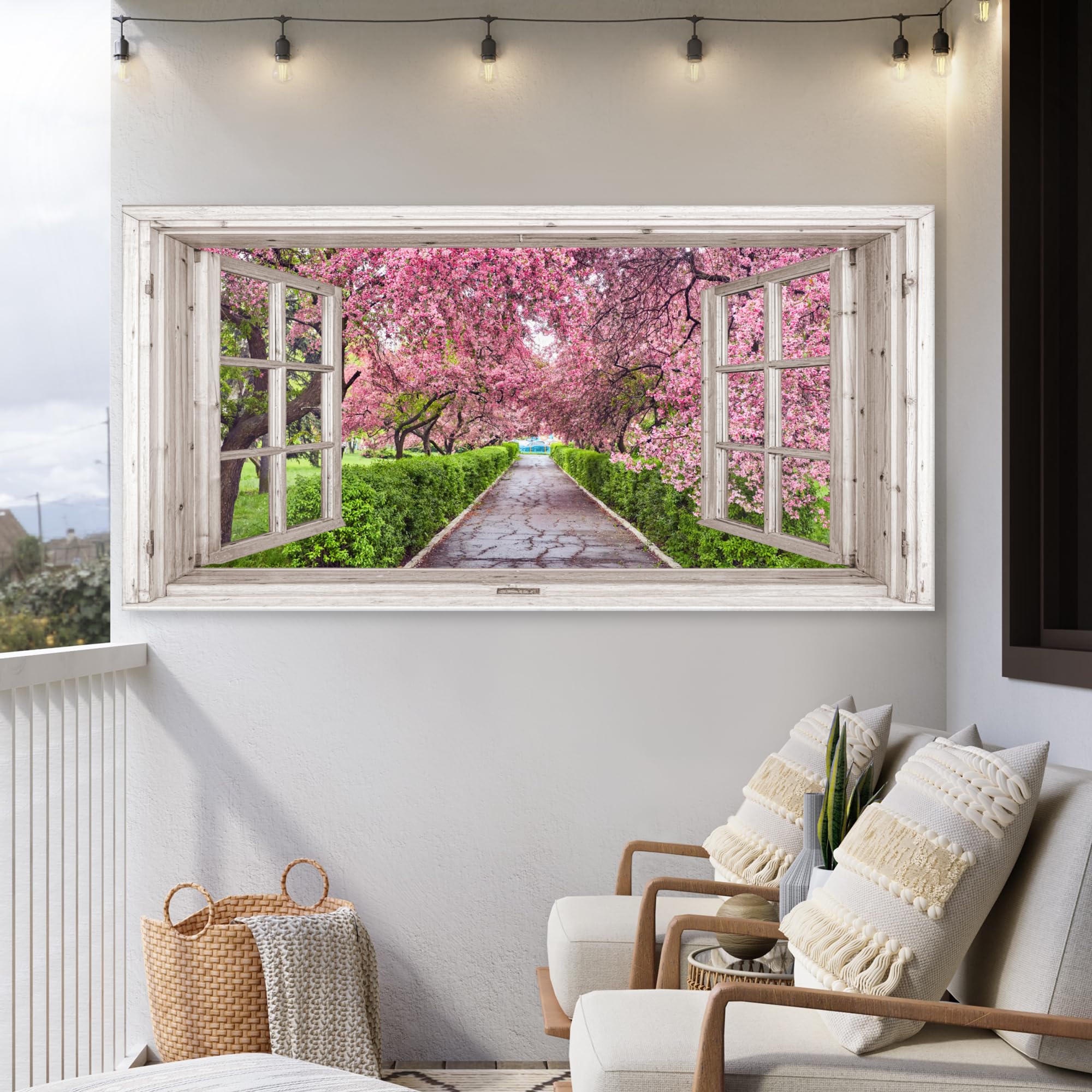 Canvas per Esterno 200x100 cm Giardino Poster da Parete Decorazioni Accessori Decorazione Muro Murali Posters Moderne Wall Giapponese - Sakura - Fiore - Albero - Rami in Fiore