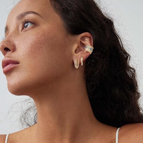 Miniatura 4 de Fettero - Arracadas doradas chapadas en oro de 14 quilates, de diseño minimalista, material hipoalergénico, disponibles en varios diseños distintos,