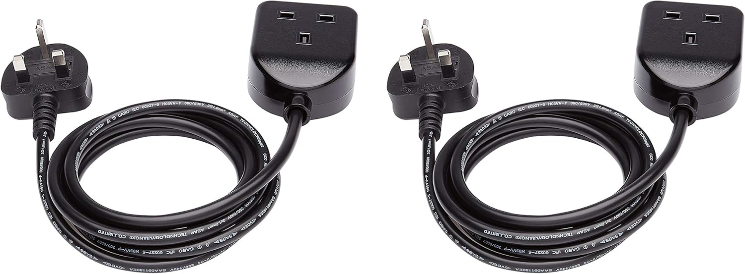 Amazon Basics Extension Cord 2Meter, Black (2Pack) Amazon.co.uk