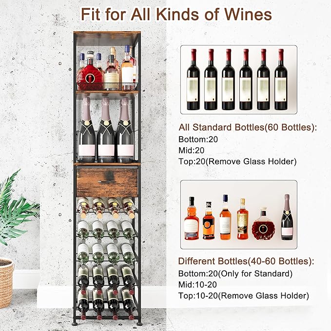 Estante para Vinos TQVAI Modular de 40 Botellas con Cajón y Patas Ajustables miniatura 4