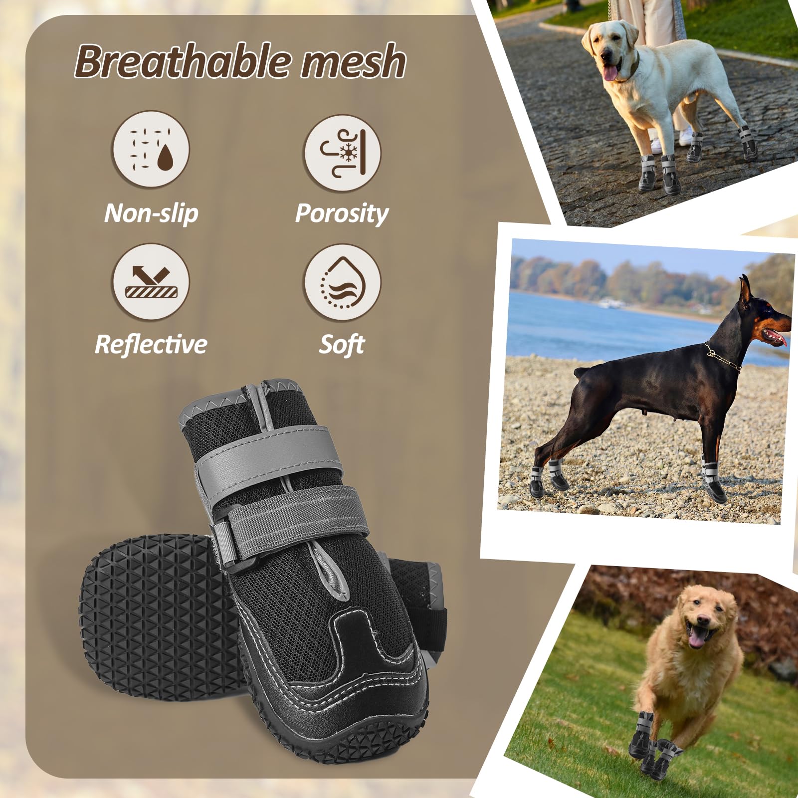 Ohcozzy Dog Shoes with Breathable Mesh, Anti-Slip Dog Boots with Reflective Straps - Image 2