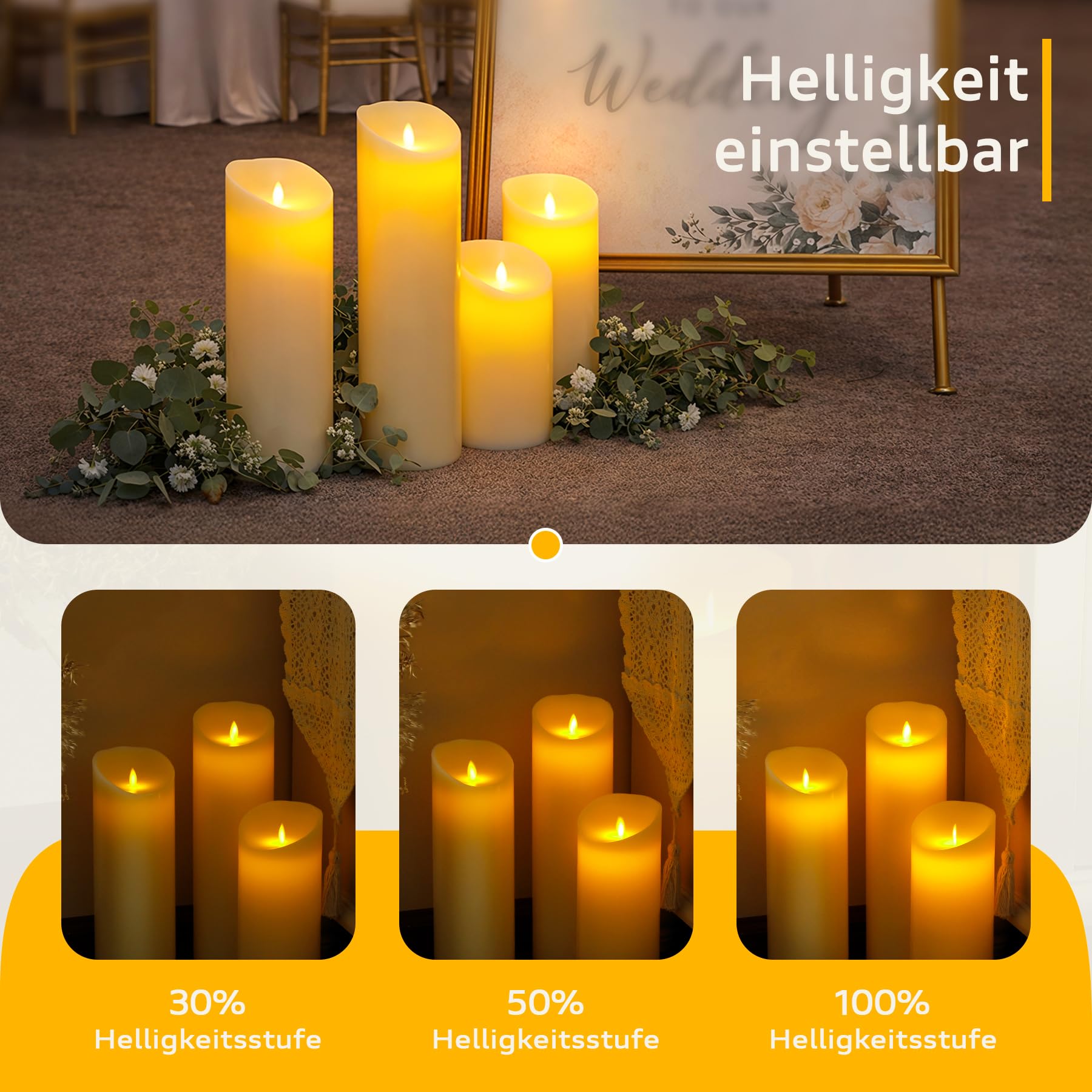 Yeelida Candela LED grandi senza fiamma 10cm x35cm Temporizzazione avorio a distanza, Candela tremolanti alimentate a batteria Stoppino in movimento Grande Di lunga durata Alto Vera cera