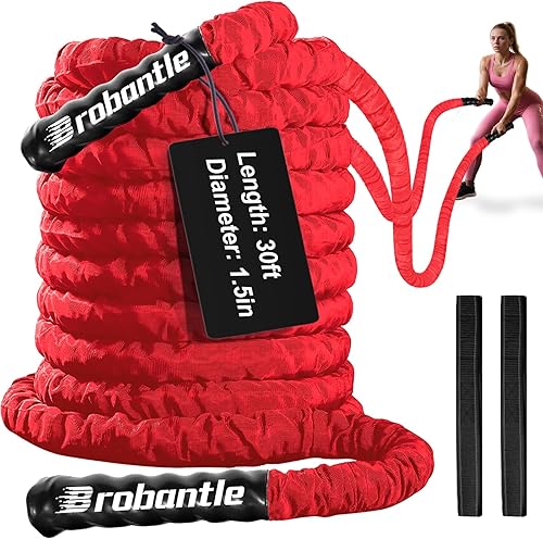 Miniatura 11 de Cuerda de batalla de 1/1.26/1.5/2 pulgadas de diámetro, rosa de 30 pies/40 pies/50 pies, cuerdas de entrenamiento de ejercicio para gimnasio en