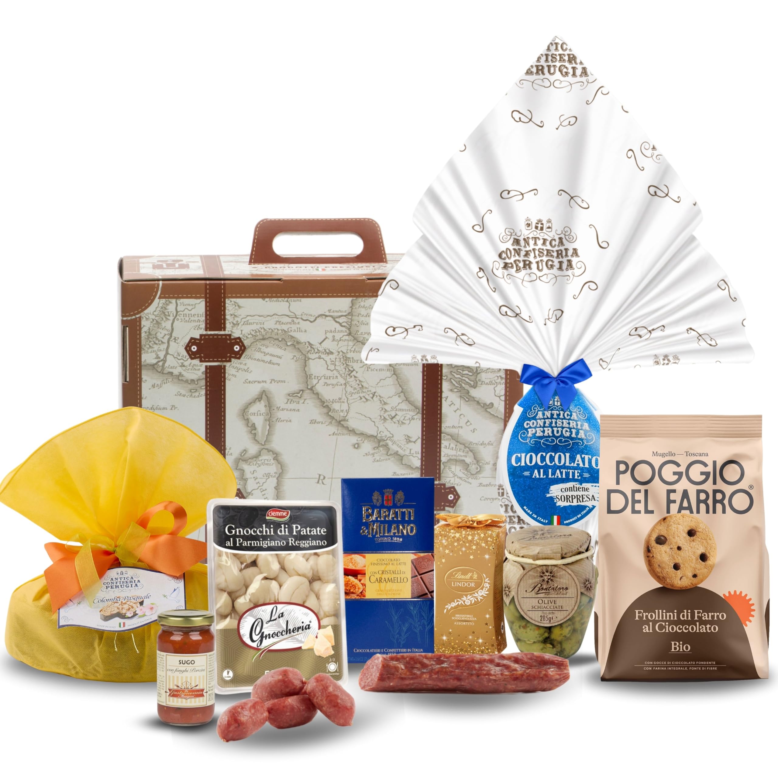 Cesto Pasquale Speciale Italia - Cesto Regalo Alimentare Valigia di Pasqua, Confezione Pasquale con Uovo, Colomba e Specialità Gastronomiche Gourmet [10 pezzi]
