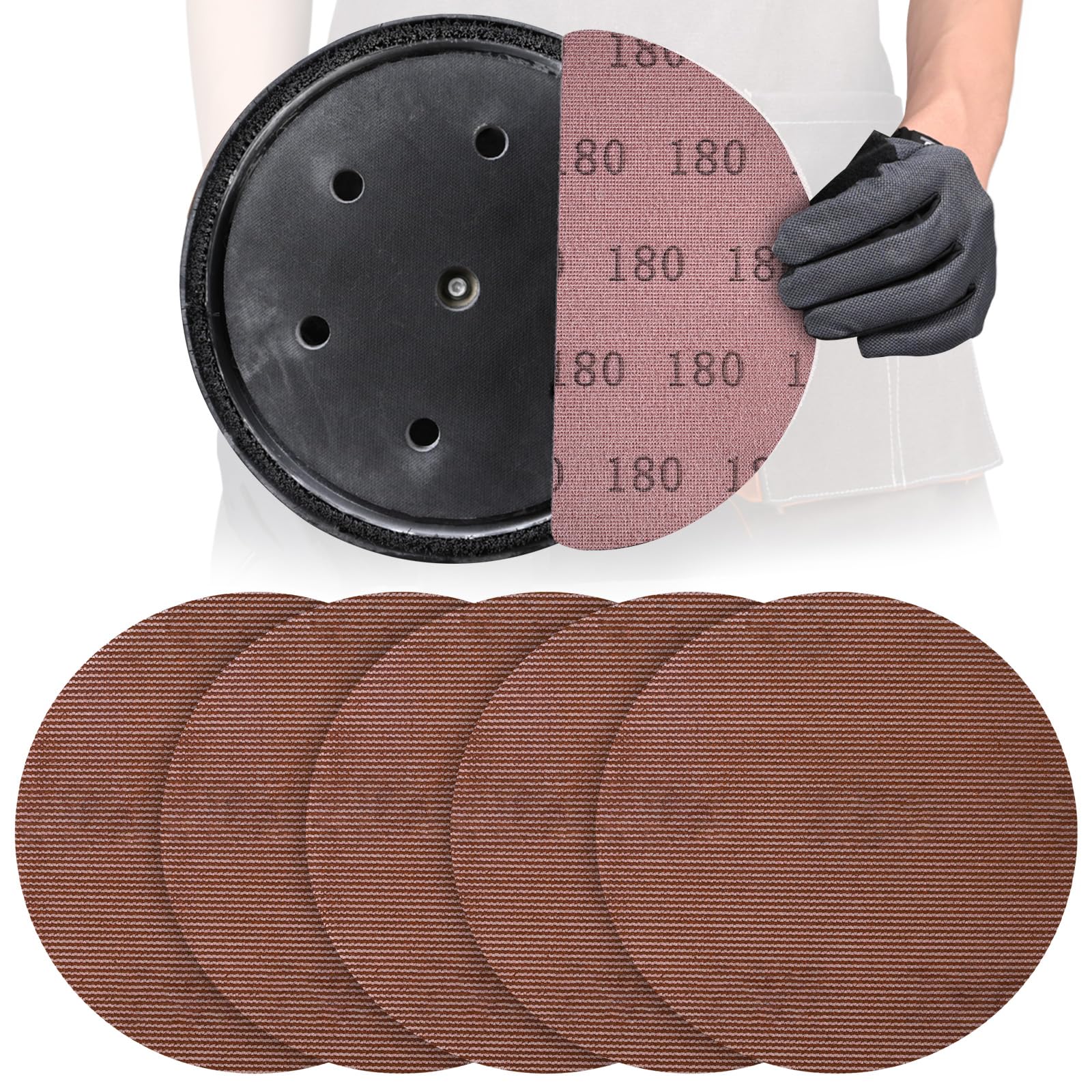 9 Inch Premium Mesh Sanding Discs 180 Grit, 25 PCS Dust Free Hook and Loop Round Anti-Clogging Drywall Sandpaper Disc for Drywall Sander