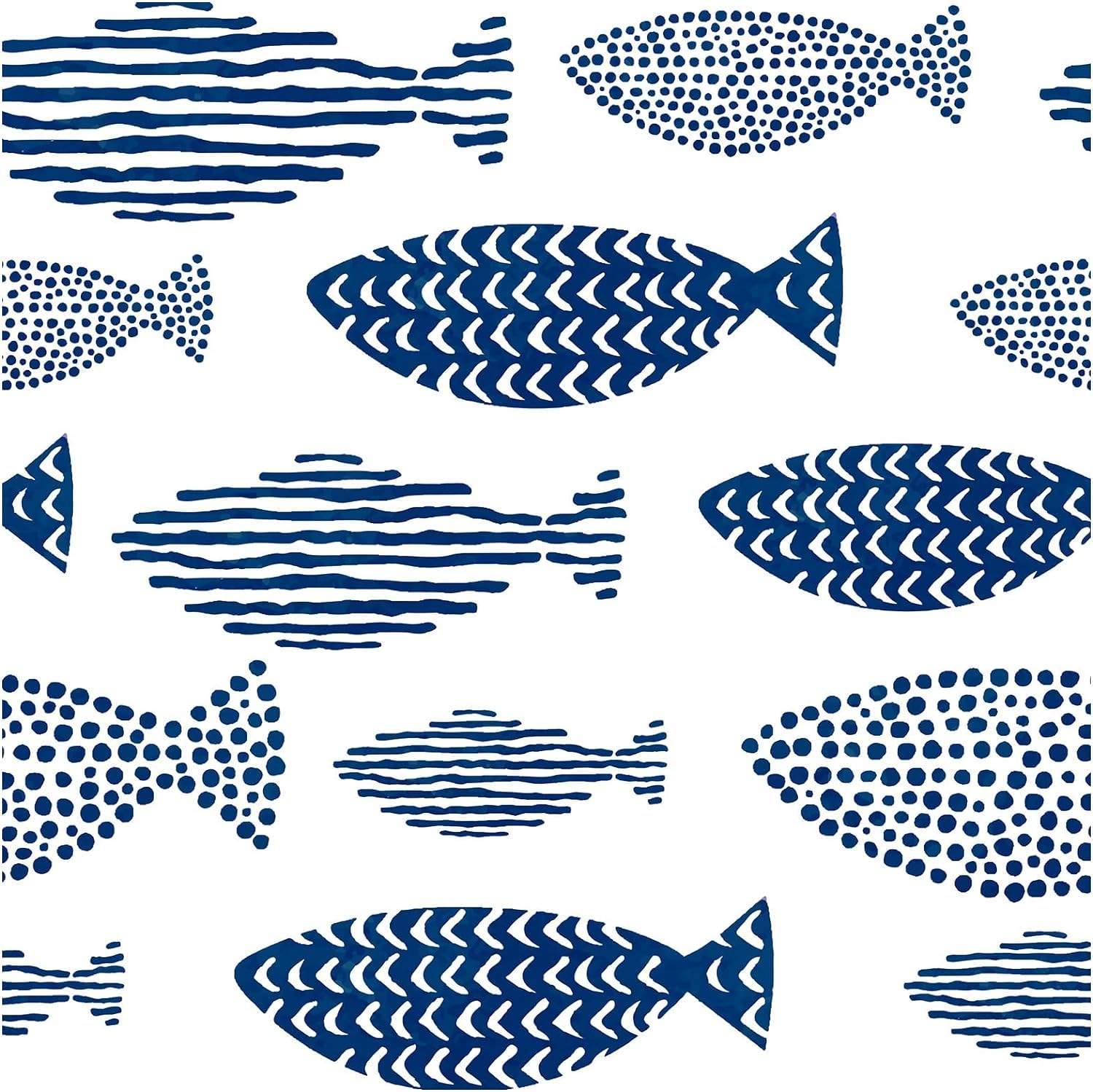 Papel Pintado Peces, 44.5 x 1000 cm Papel Pintado Trellis de peces del mundo submarino abstracto Indigo Blue Vinilo Adhesivo para Muebles,Libreria,Sala de Estar, Dormitorio,Baño,Cocina
