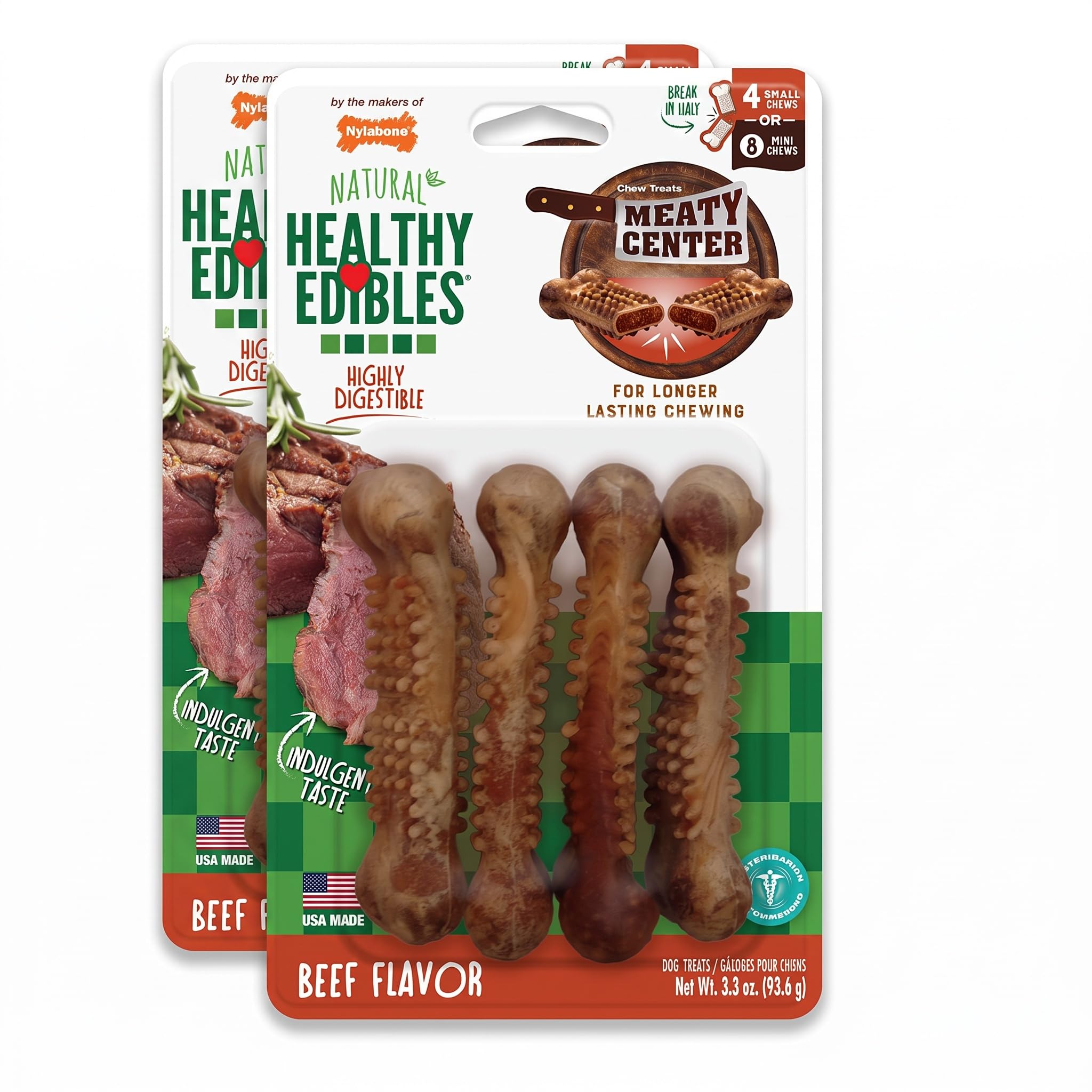 Nylabone Healthy Edibles Natural Dog Chews Long Lasting Chew Treats for Dogs, Roast Beef Flavor, X-Small/Petite (4 Count) (Pack of 2)