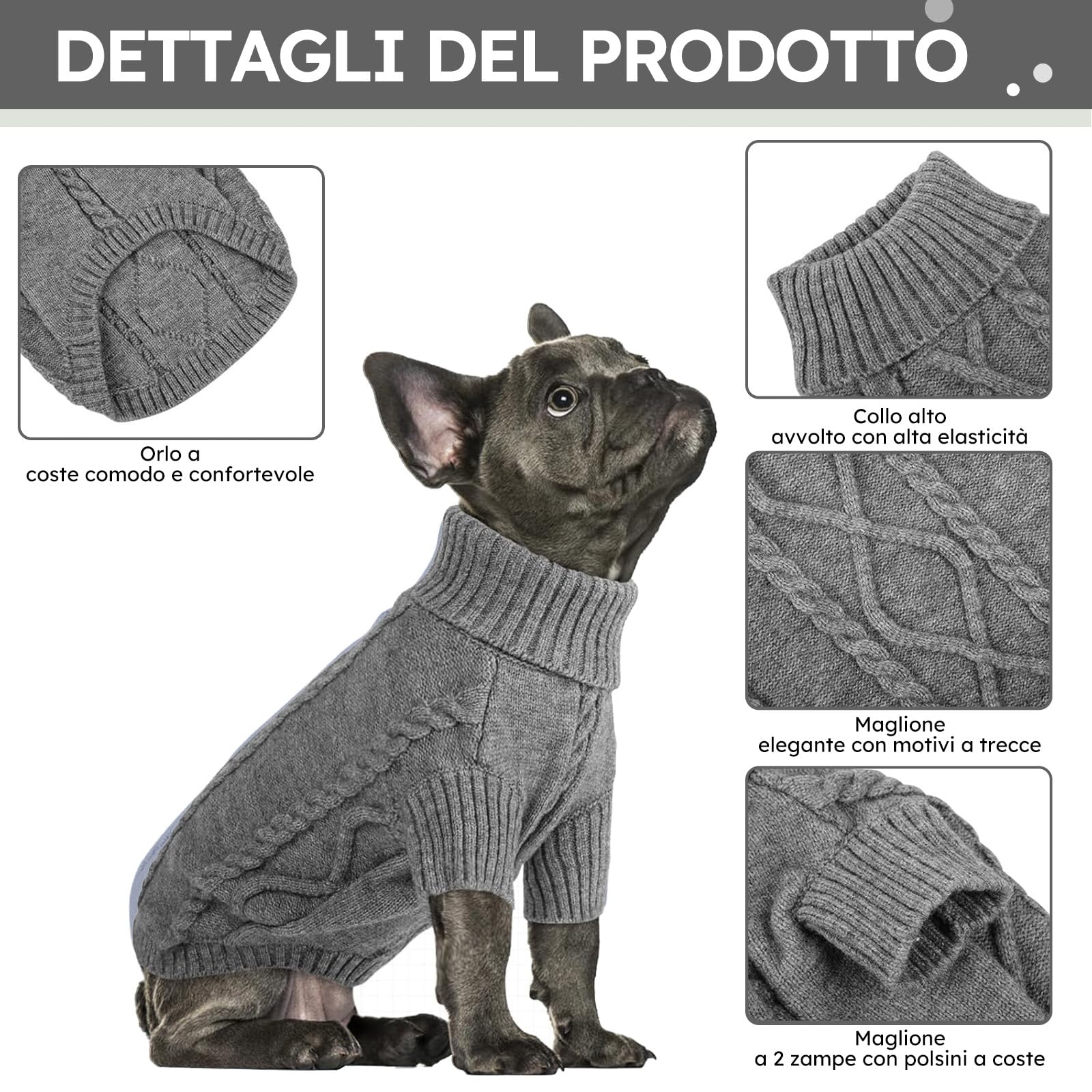 Queenmore Maglione Cane Taglia Grande Maglioncino Per Cani Felpa Cane Taglia Grande Ritorto Vestiti Per Gatti Maglione Per Labrador Pastore Tedesco Golden Retriever Bulldog Francese, Grigio Scuro, 2XL