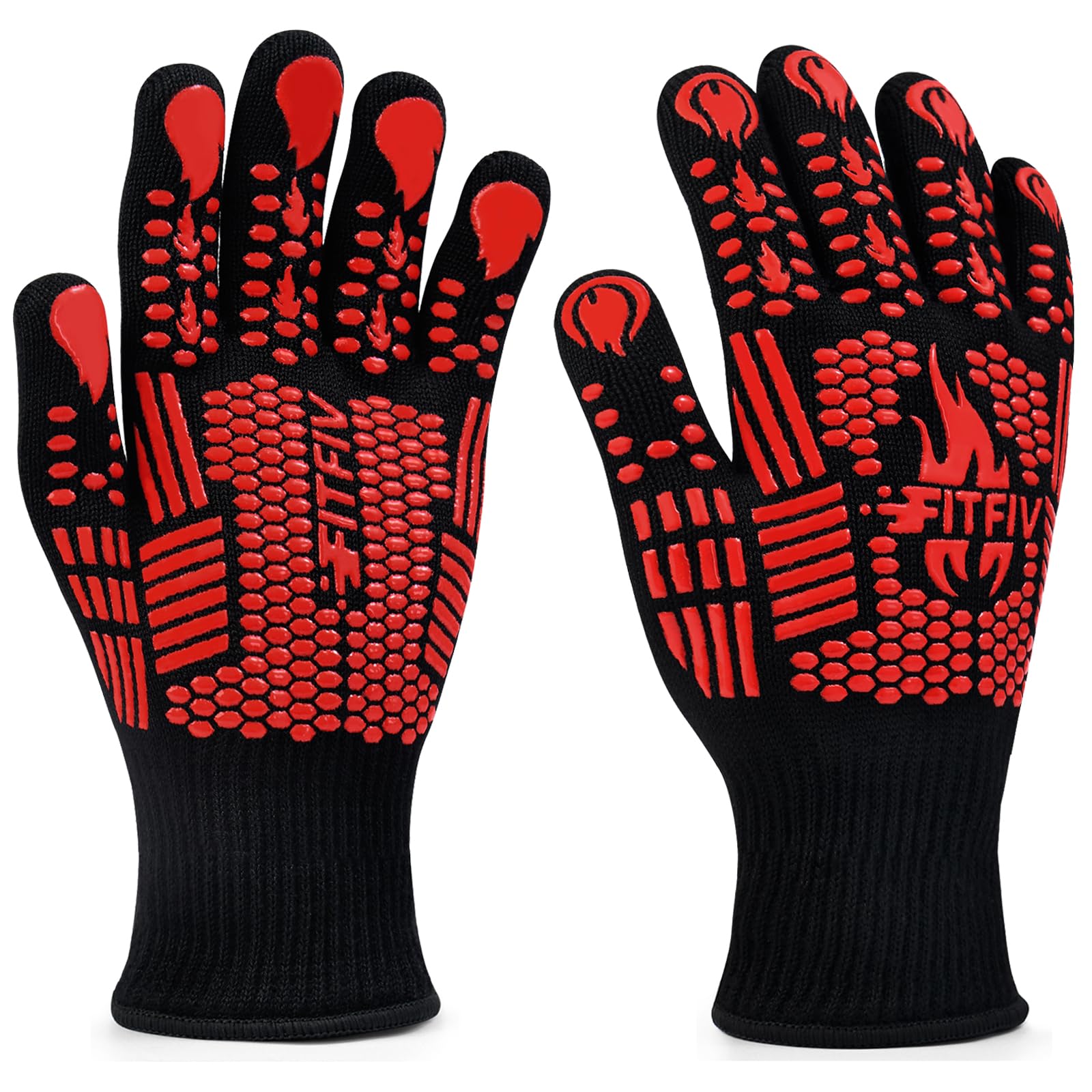 BBQ Gloves, 1472°F Heat Resistant with Silicone Grip Oven Mitts