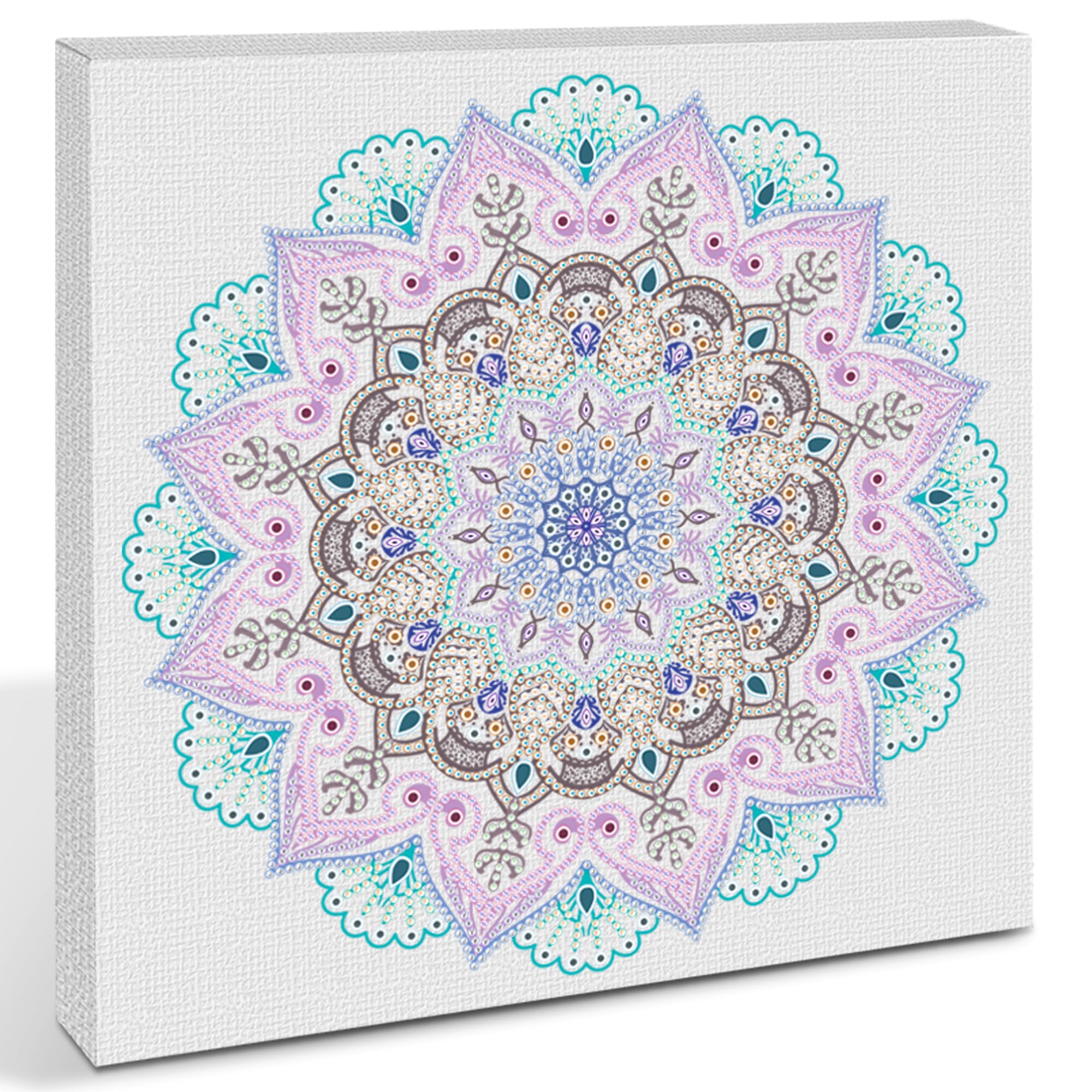 Ursus 43520012F - Diamond Painting Mandala Set 12, zestaw rzemieślniczy z płótnem i kamieniami w odcieniach fioletu, zieleni i błękitu