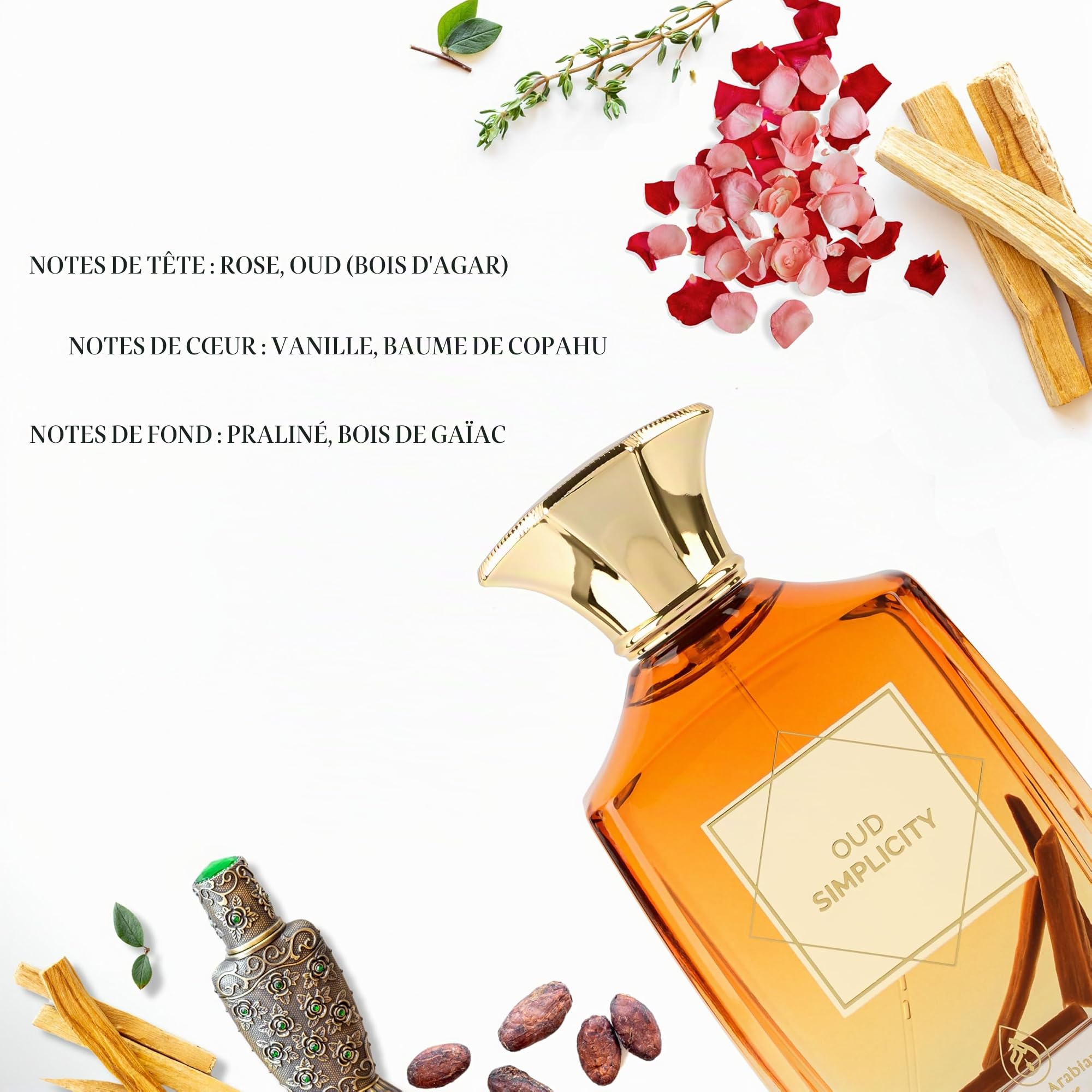 Oud Simplicity 100 ml – Parfum bois de santal et vanille – Parfum arabe de luxe pour homme et femme