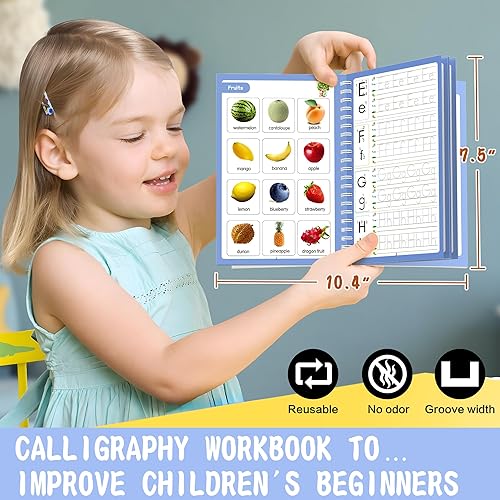 Miniatura 6 de Práctica de escritura ranurada mágica para niños, ranurada – 4 cuadernos mágicos para niños, práctica de escritura a mano ranurada para niños de 5 a