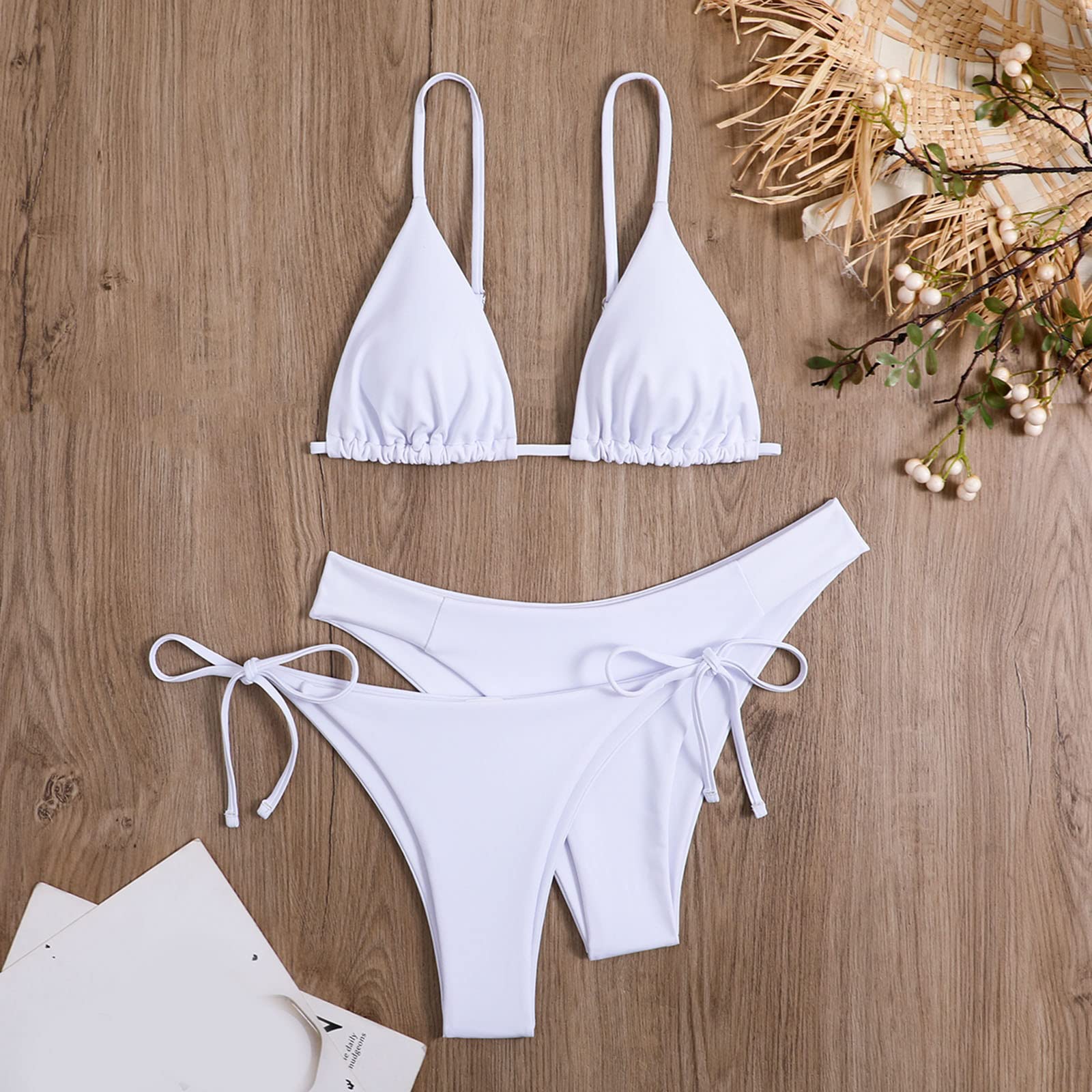 Ensemble bikini 3 pièces bandeau bandeau push-up brésilien maillot de bain Beachwear maillot de bain porter 46, violet, L