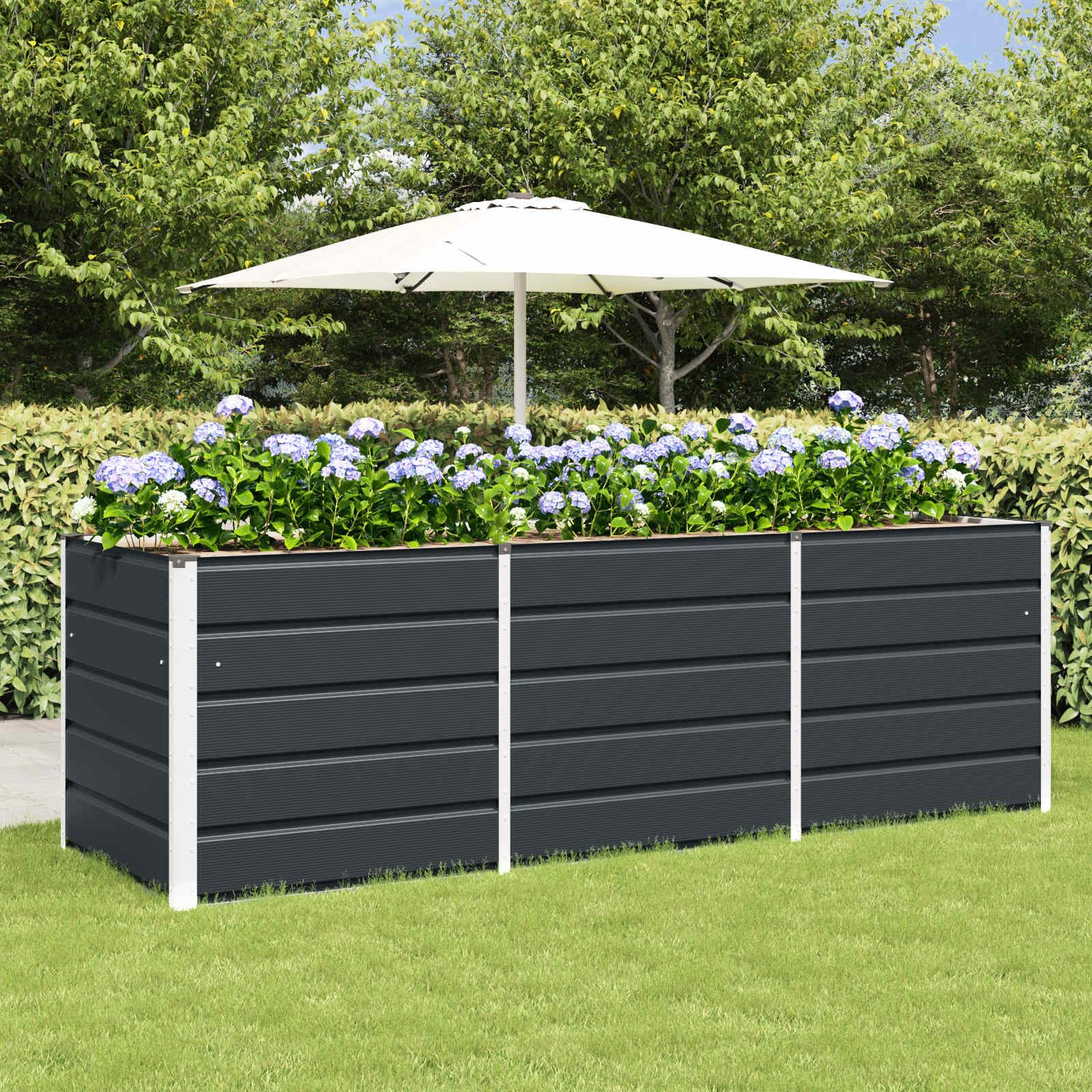 IKAYAA Metal Raised Beds Galvanised Raised Bed for Garden Raised Planters Outdoor Large for Growing Flowers,Herbs and Vegetables-Anthracite-240 x 80 x 75 cm