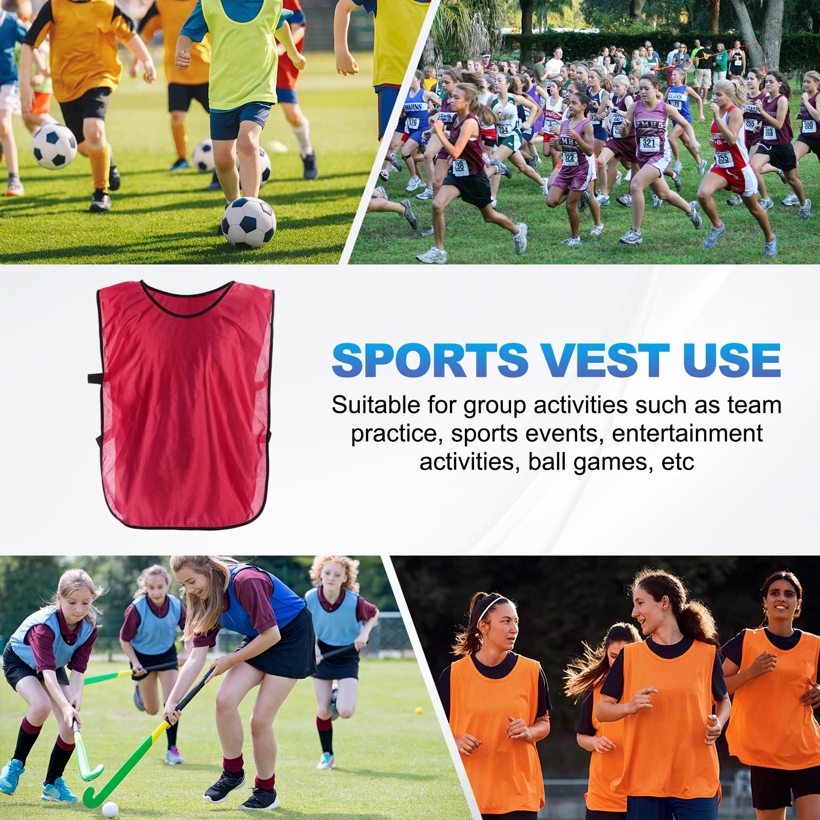 QUARKZMAN Gilet Di Allenamento 27 x 18 Pollici Maglia Allenamento Squadra Calcio Per Adulti adolescente Adolescente Basket Football (Rosso, Confezione Da 12)