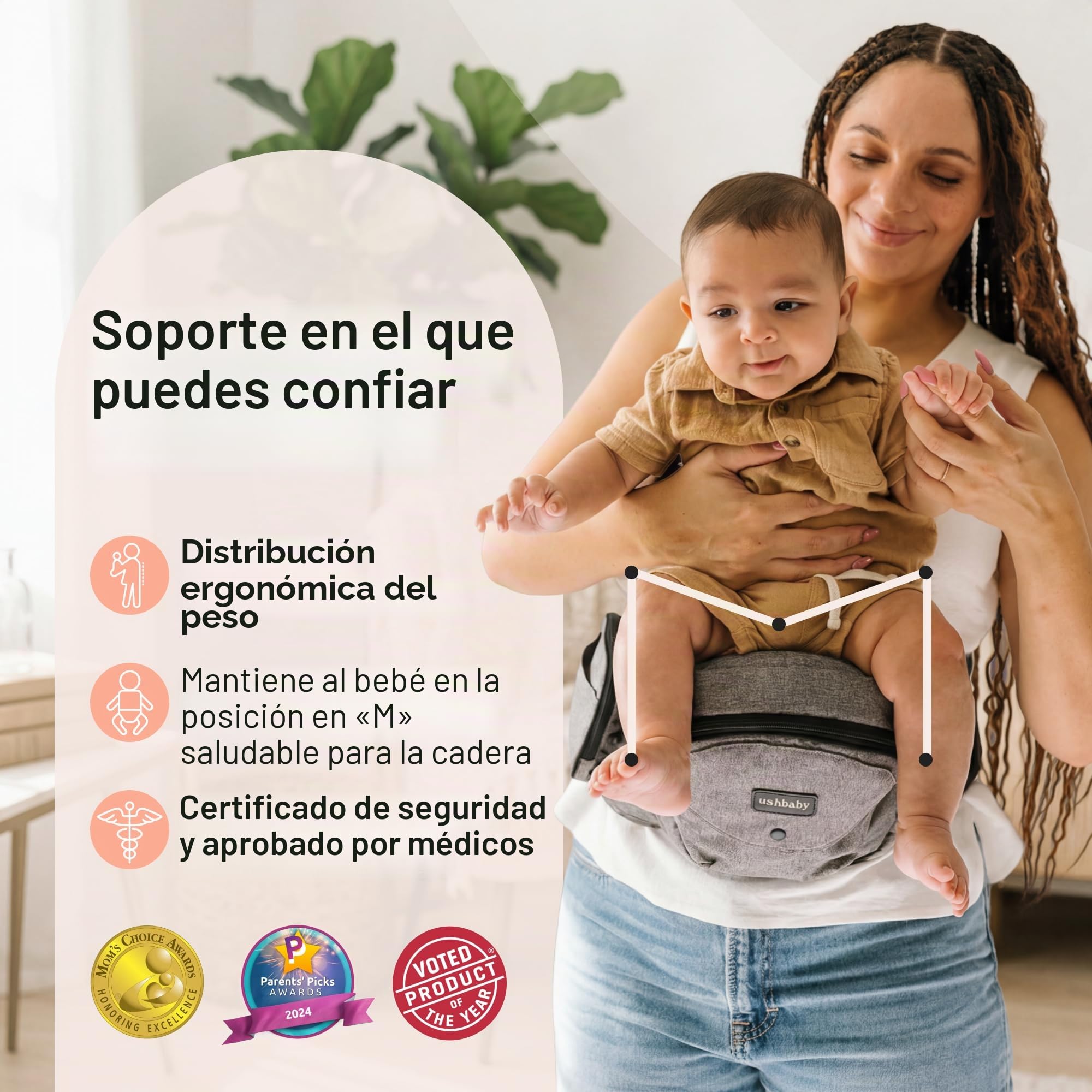 Tushbaby - Mochila Portabebés Ergonómica 0-36 Meses - Cinturón Portabebés Ligera, Con 5 Grandes Bolsillos - Recomendada Por Pediatras - Con asiento con Espuma de Memoria y Certificado De Seguridad