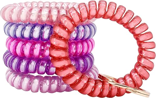 BIHRTC Paquete de 6 Pulseras Espirales para Llaves Tipo Muñequera, Pulseras de Llavero Espiral, Ligas Espirales para el Cabello, Pulseras Espirales