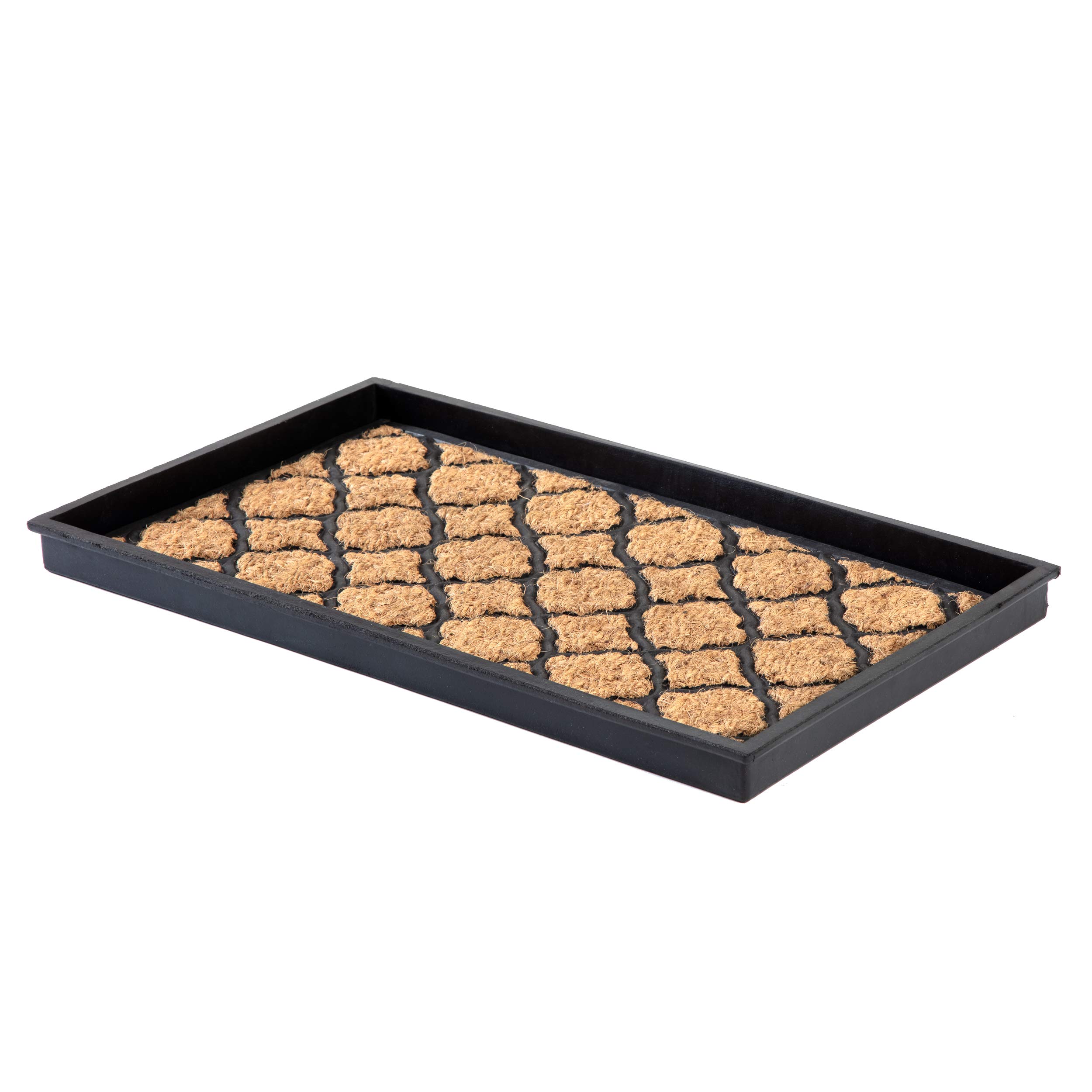 Anji Mountain Black Boot/Shoe Tray with Coir, Fits 2 Pair (24.5" Wide), Trellis and Rubber Insert